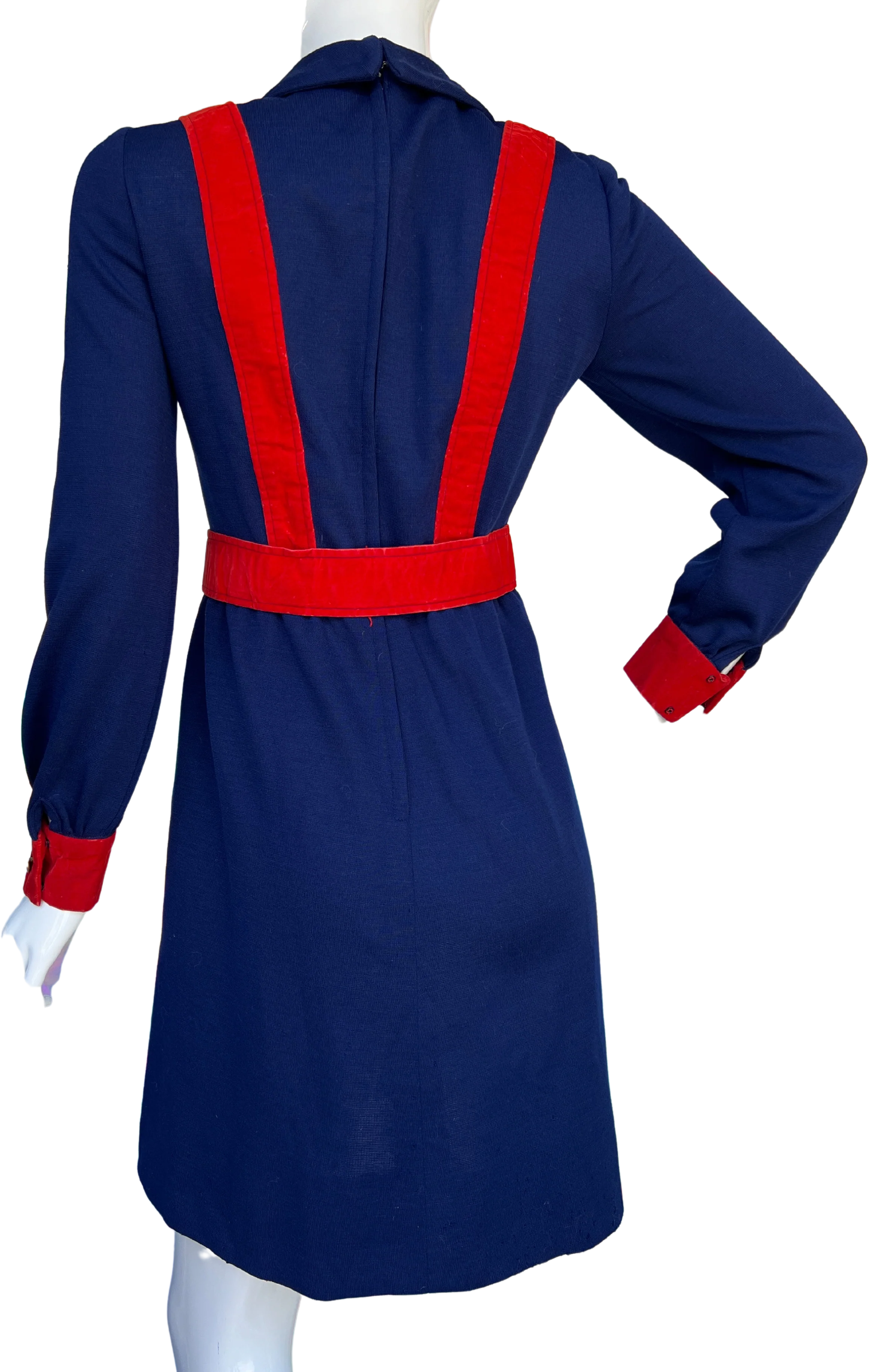 70s Blue and Red Faux Jumper Strap Buckled Dress by Jeremy by Alan Philips - Image 2