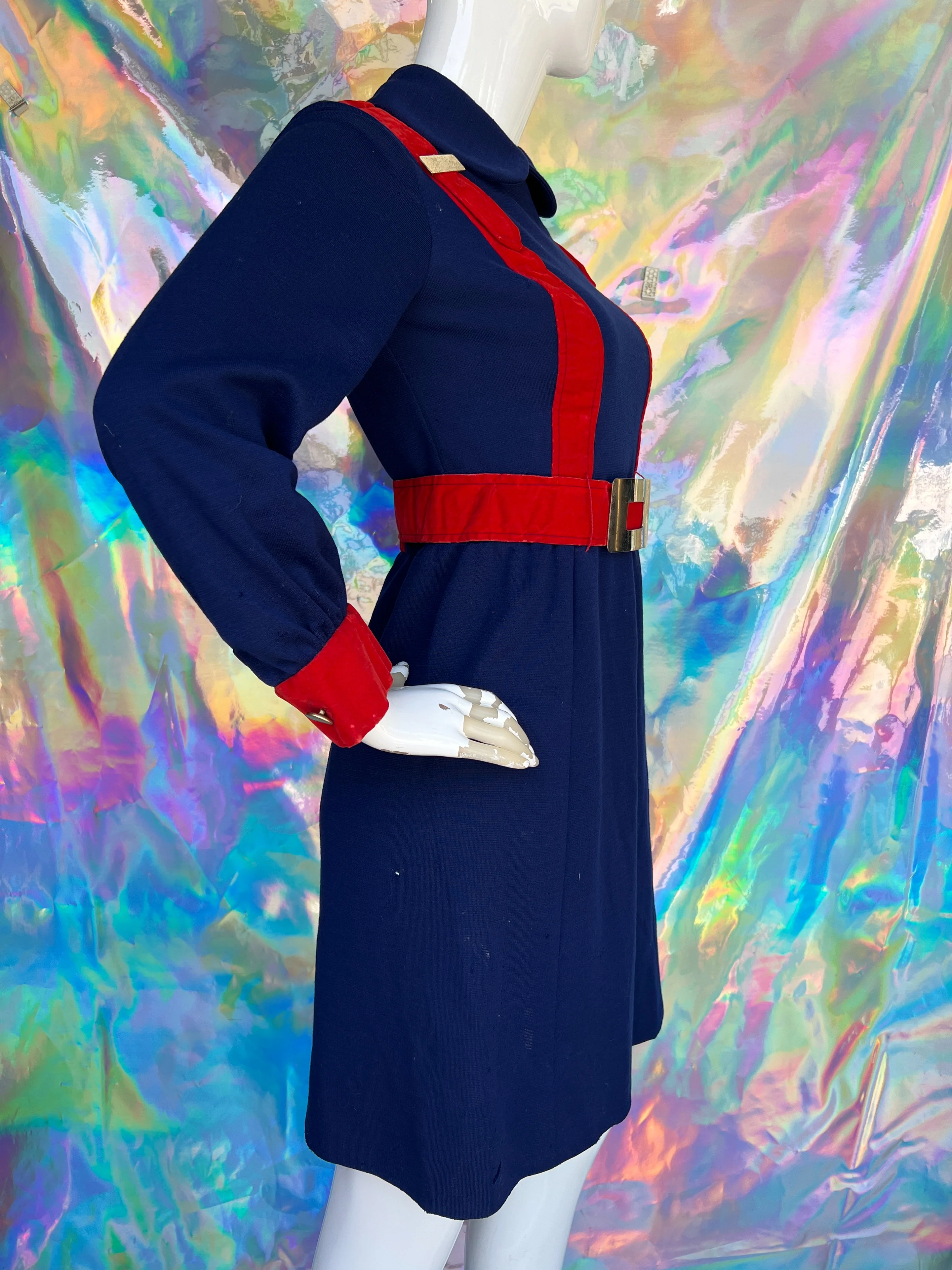 70s Blue and Red Faux Jumper Strap Buckled Dress by Jeremy by Alan Philips - Image 4