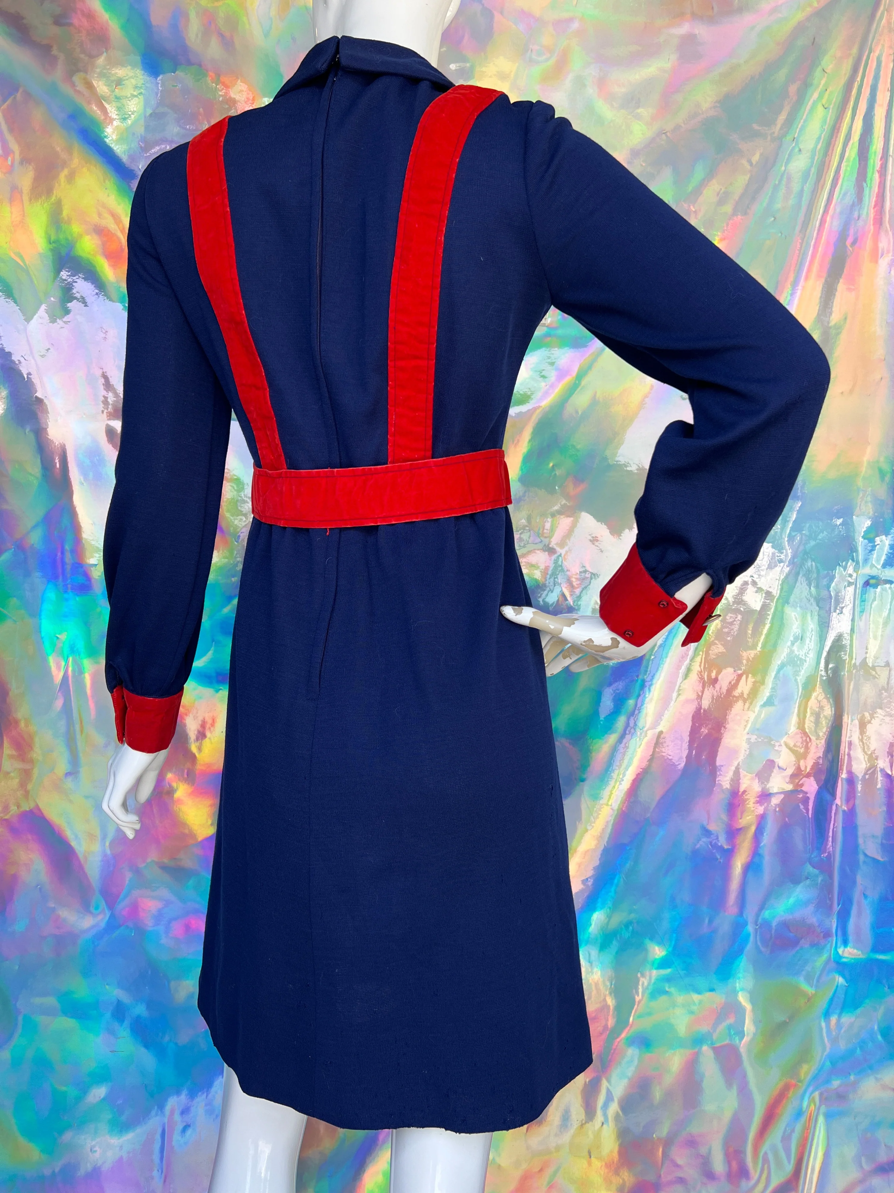 70s Blue and Red Faux Jumper Strap Buckled Dress by Jeremy by Alan Philips - Image 7