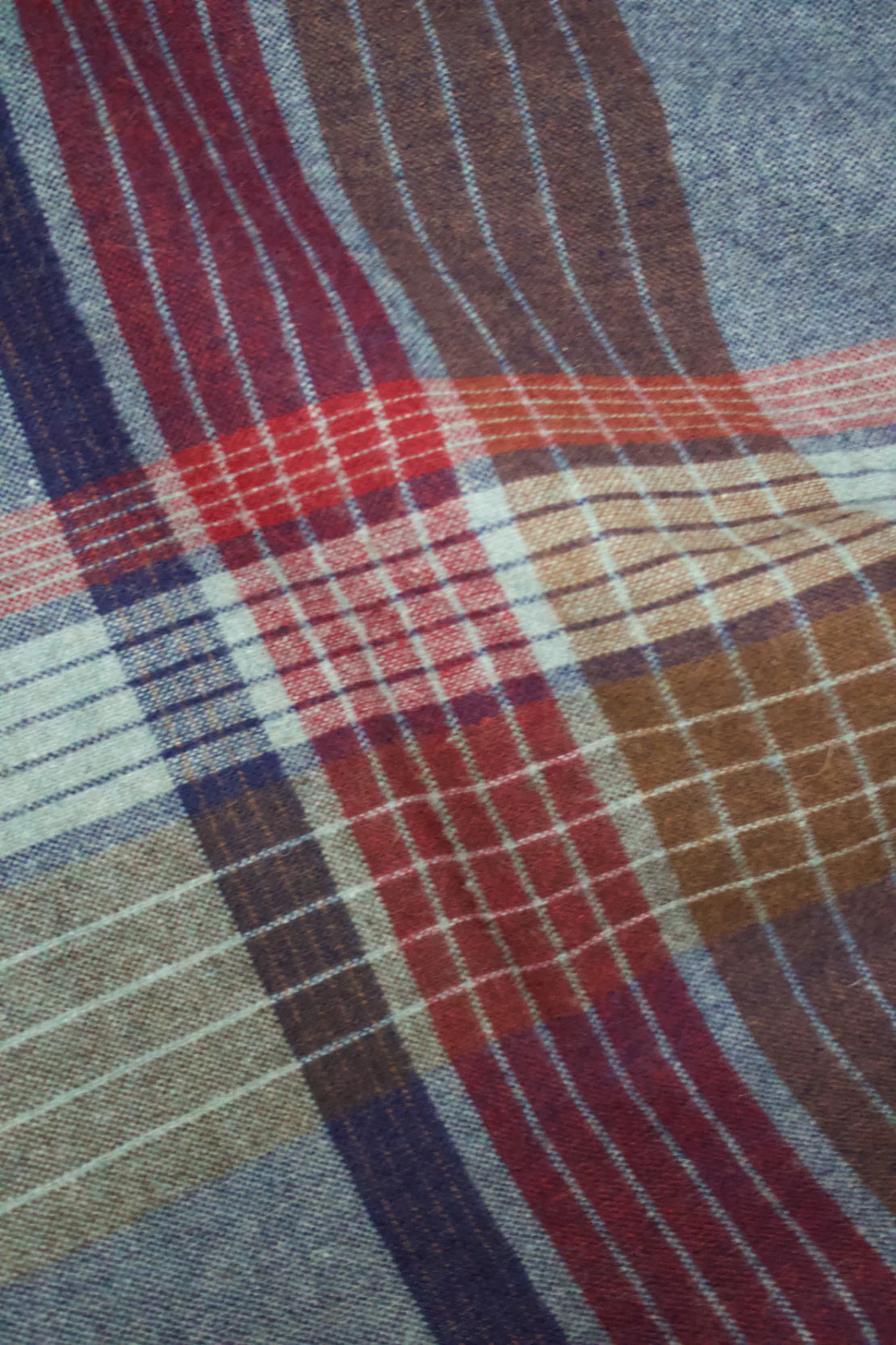 70s Blue and Red Plaid Flannel Wool Scarf with Fringe - Image 5
