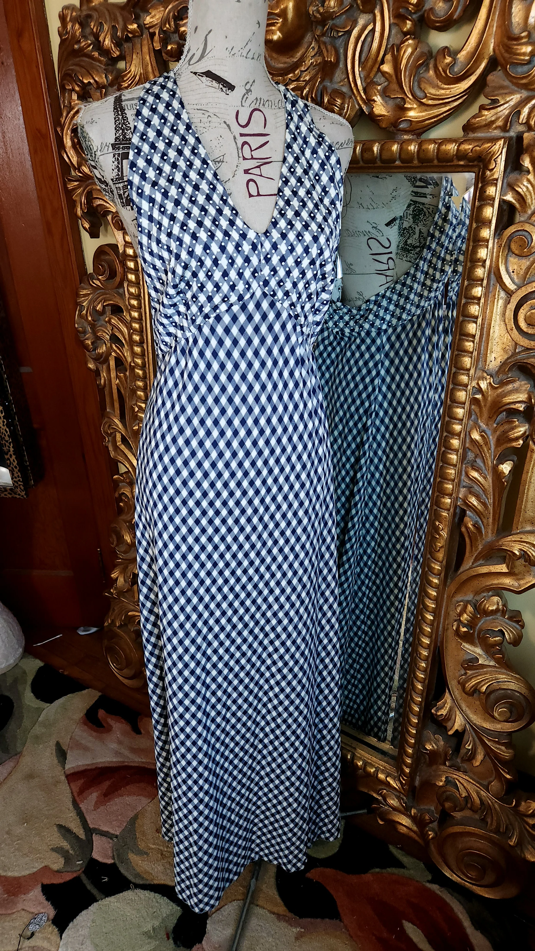 70s Blue And White Check Halter Maxi Dress And Jacket By Shelly Tall Girls - Image 4