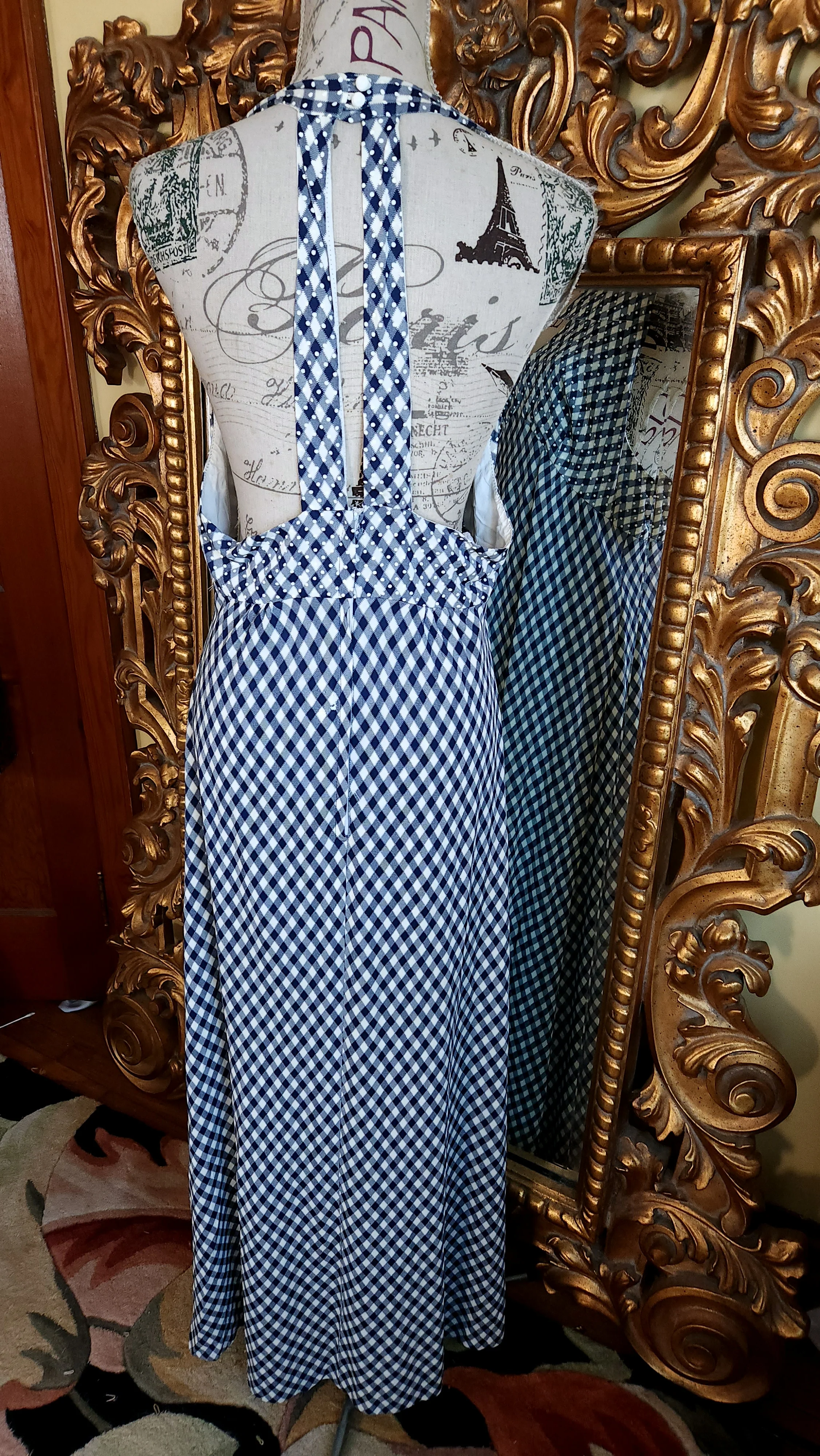 70s Blue And White Check Halter Maxi Dress And Jacket By Shelly Tall Girls - Image 5