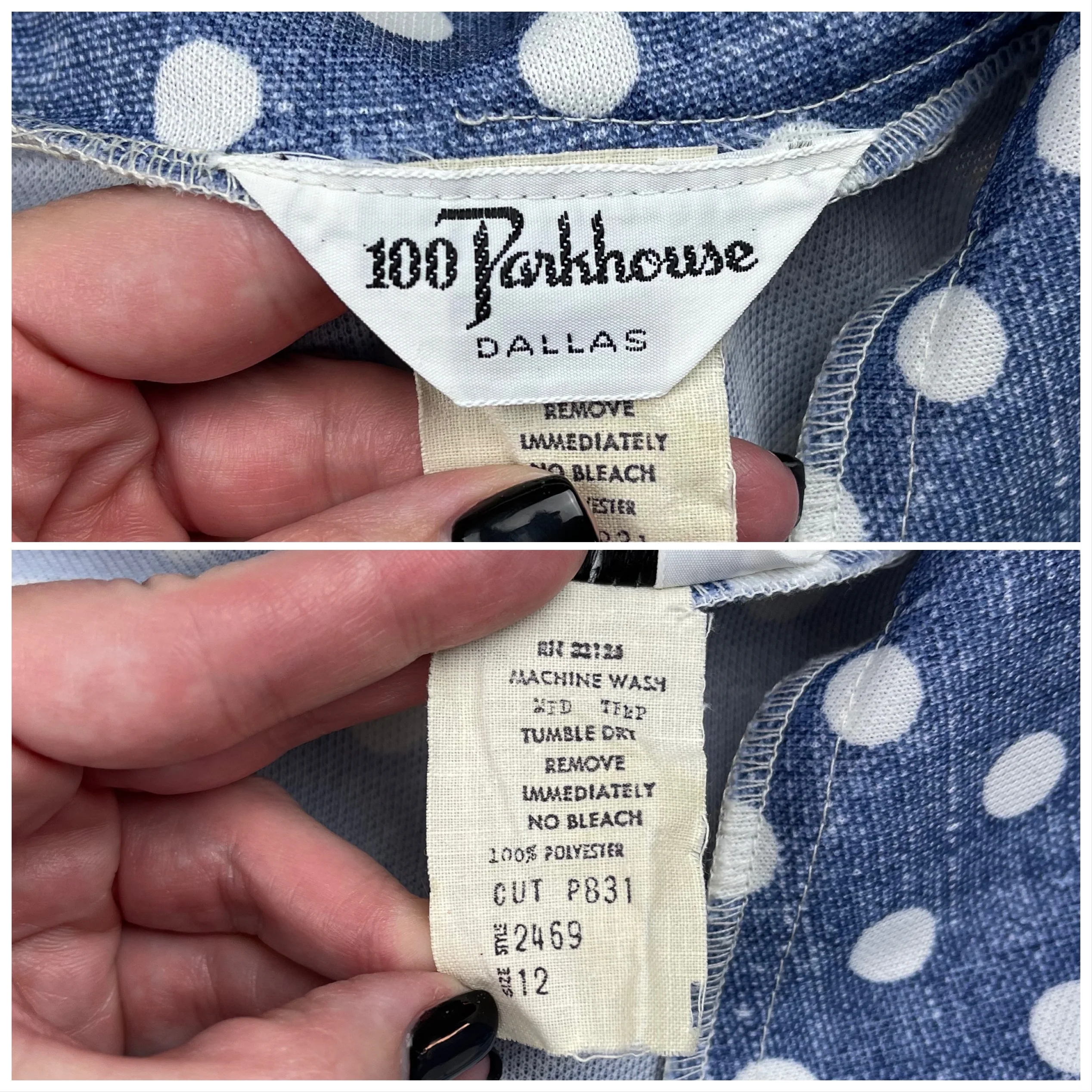 70s Blue And White Polka Dot A-line Maxi Dress By 100 Parkhouse Dallas - Image 7