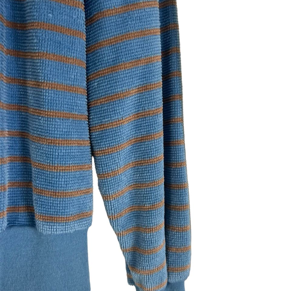 70s Blue Brown Striped Velour Polo Shirt L By Kings Road - Image 3