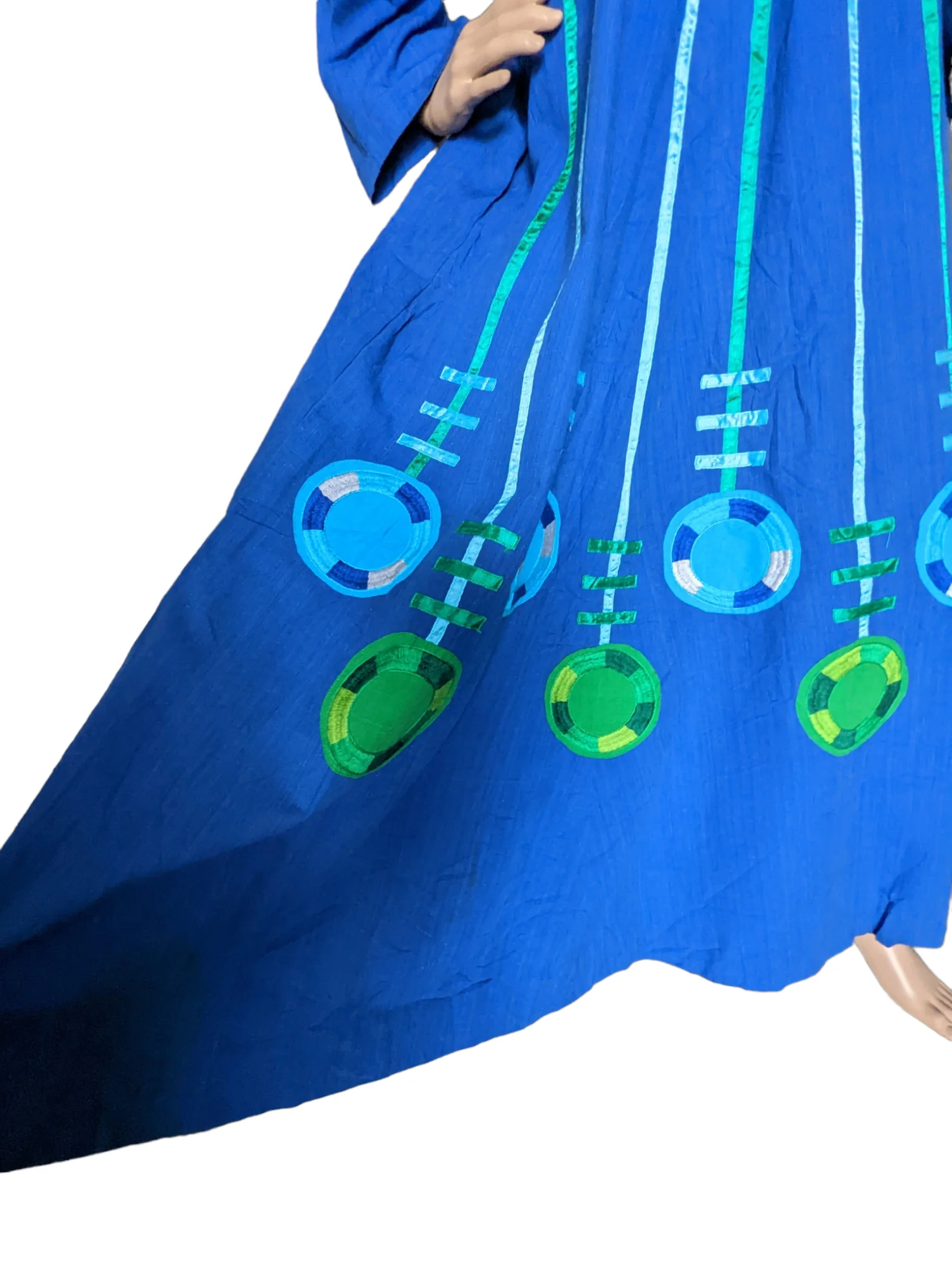 70s Blue Cotton Applique Mumu Caftan Dress Size 12 By Victor Camarena - Image 8