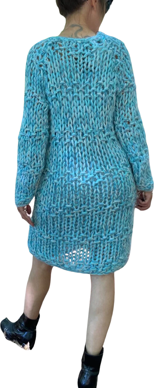 70s Blue Crochet Yarn Dress - Image 2