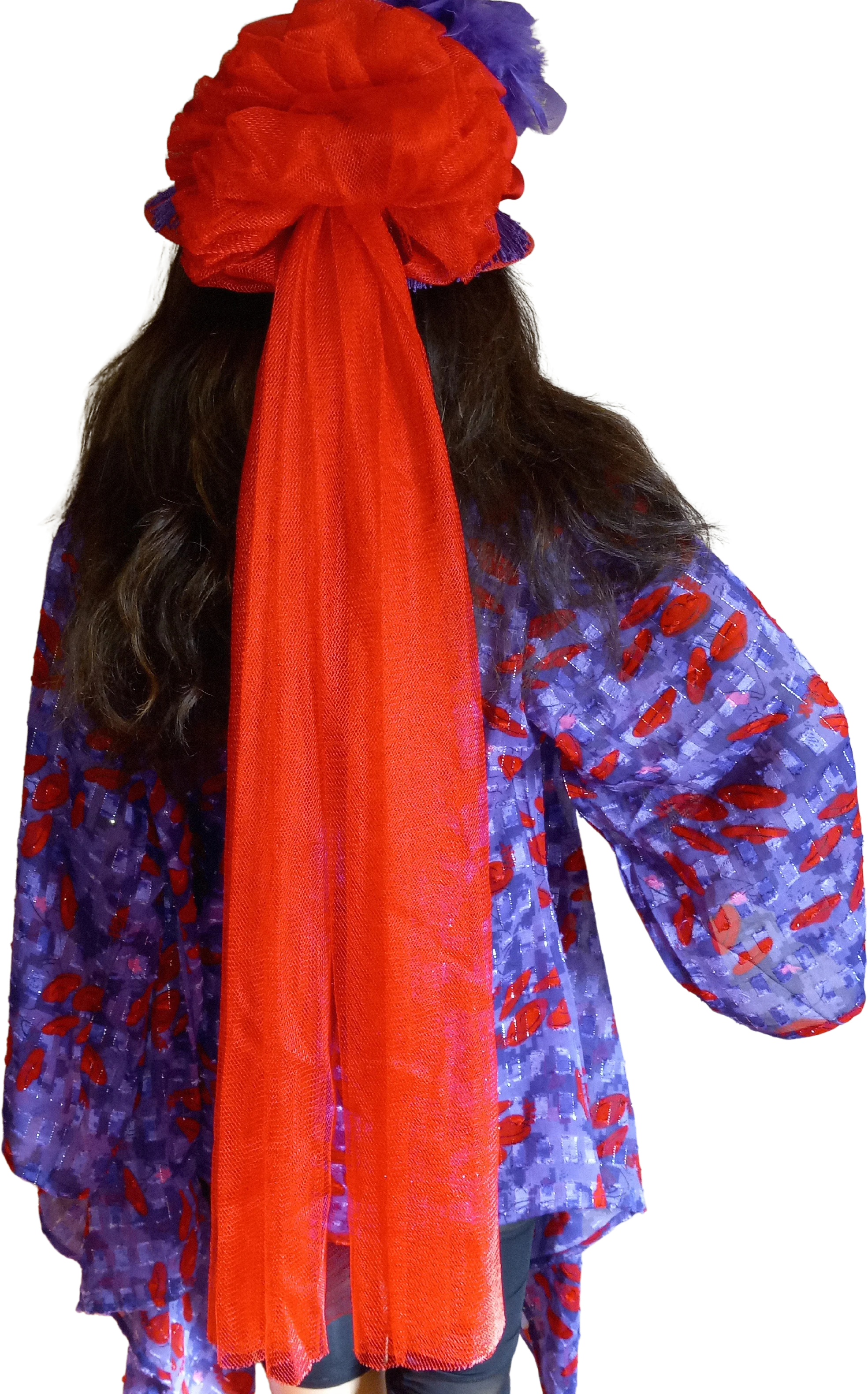 70s blue feathers & red fashionable hat by Elsie Massey - Image 2