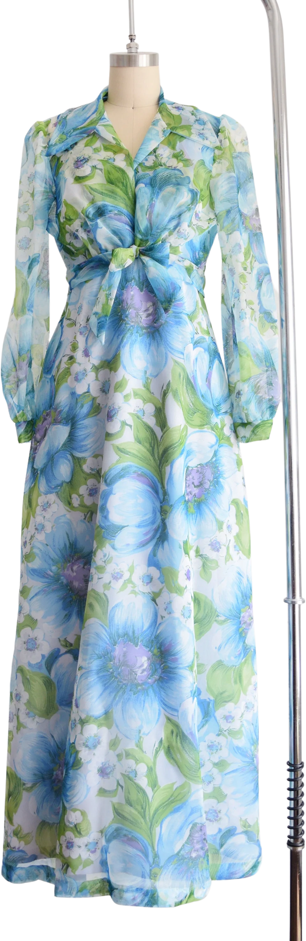 70s Blue Floral Maxi Dress Vintage 70s Halter Dress with Crop Bolero Jacket, Flower Print Chiffon Maxi Sundress Set, Small
