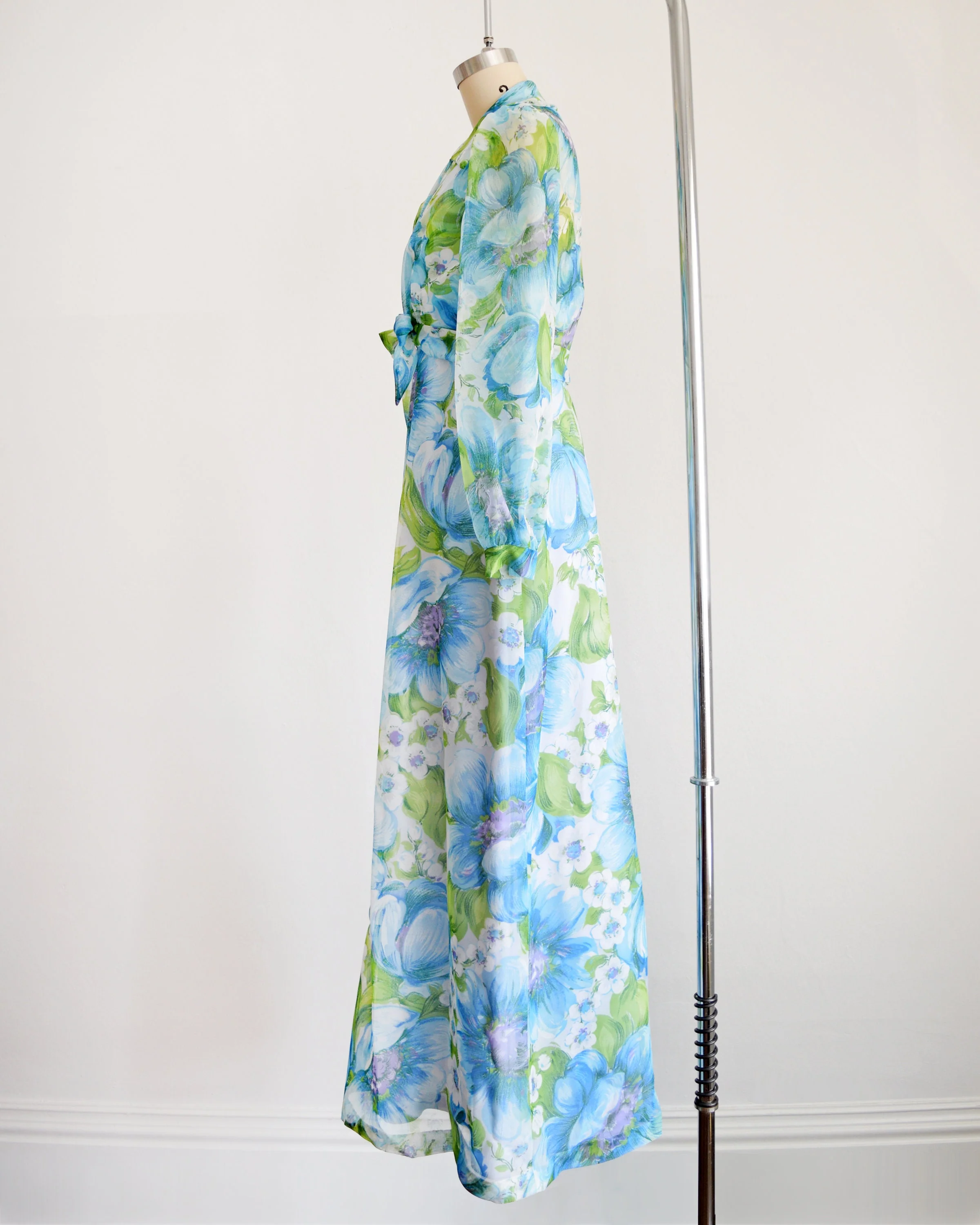 70s Blue Floral Maxi Dress Vintage 70s Halter Dress with Crop Bolero Jacket, Flower Print Chiffon Maxi Sundress Set, Small - Image 4