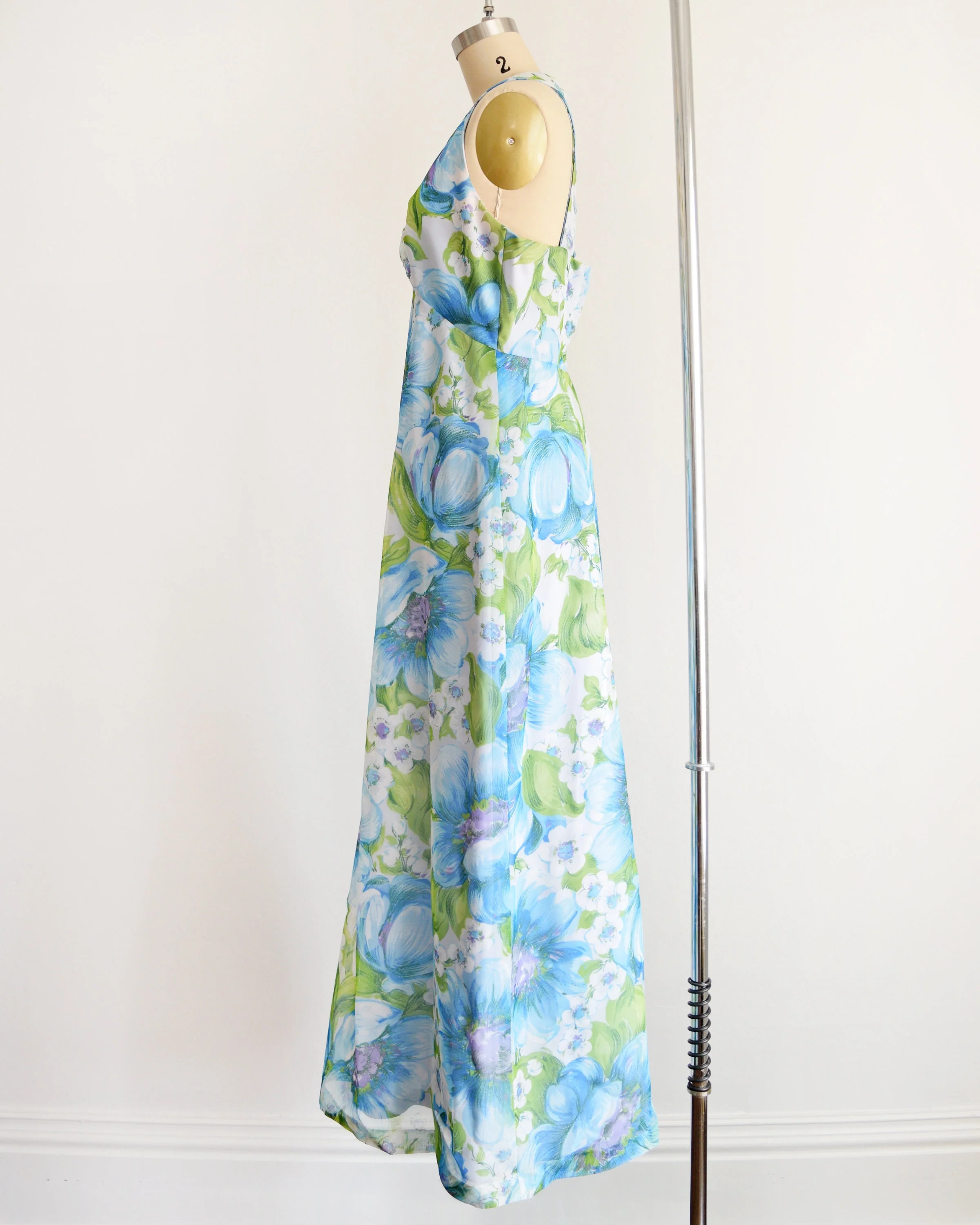 70s Blue Floral Maxi Dress Vintage 70s Halter Dress with Crop Bolero Jacket, Flower Print Chiffon Maxi Sundress Set, Small - Image 5