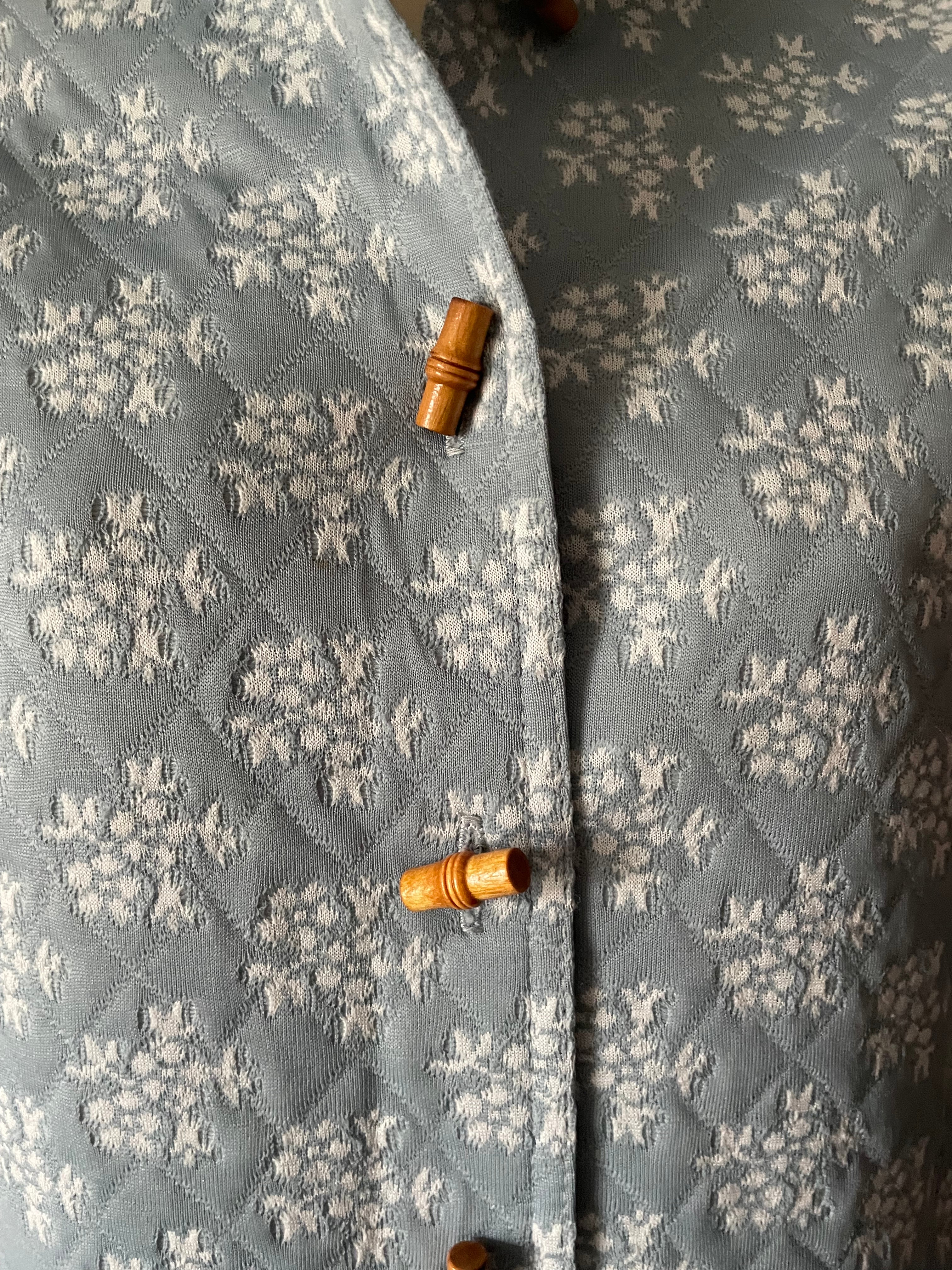 70s Blue Floral Polyester Jacket - Image 3