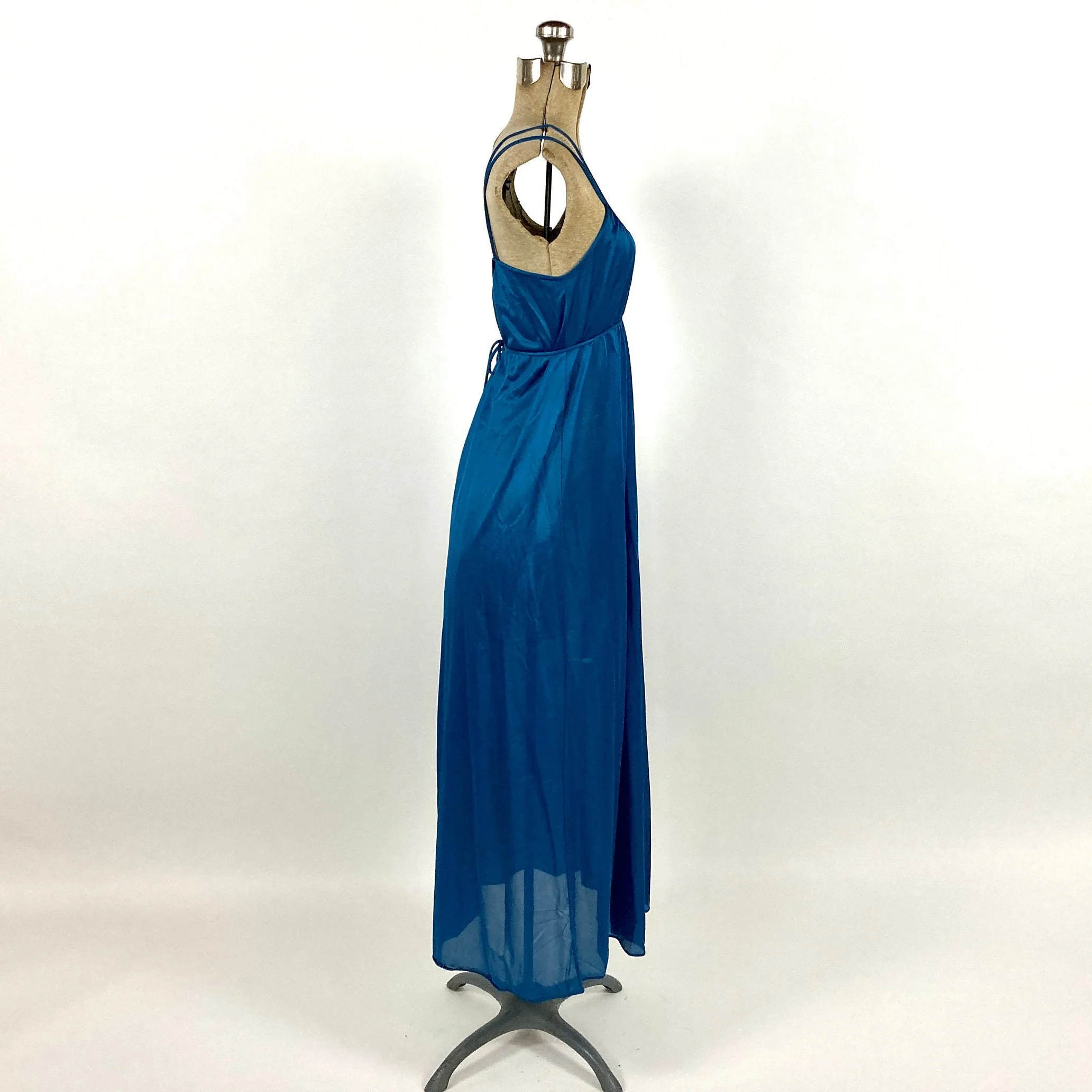 70s Blue Long Halter Grecian Dress Empire Goddess Ethereal Maxi Dress Draped Party Vintage Slip Dress by Kayser - Image 3