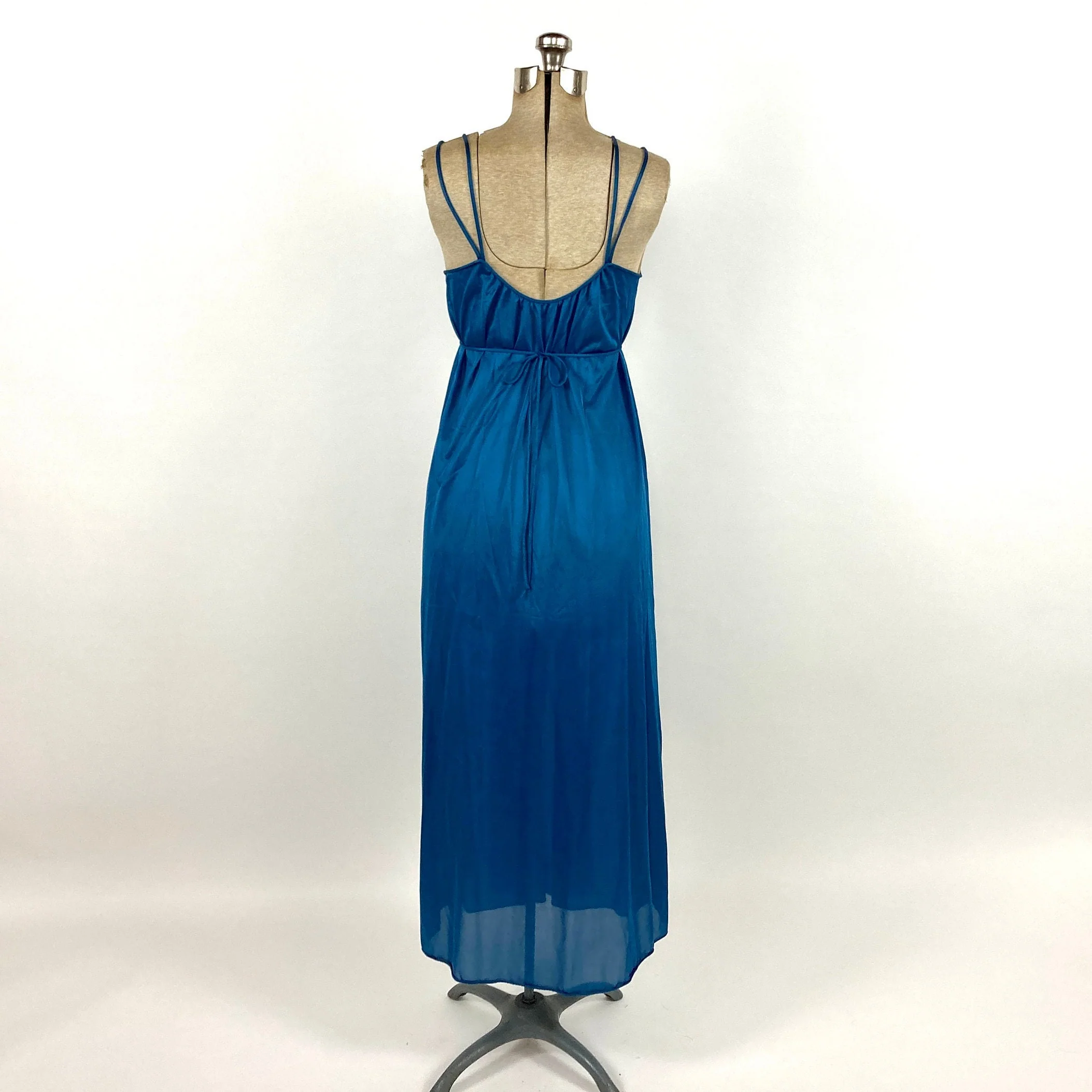70s Blue Long Halter Grecian Dress Empire Goddess Ethereal Maxi Dress Draped Party Vintage Slip Dress by Kayser - Image 5