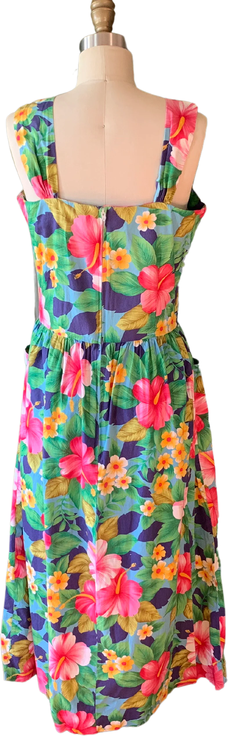 70s Blue Orchid Floral Cotton Hawaiian Style Sundress By Norman Shirtmakers - Image 2