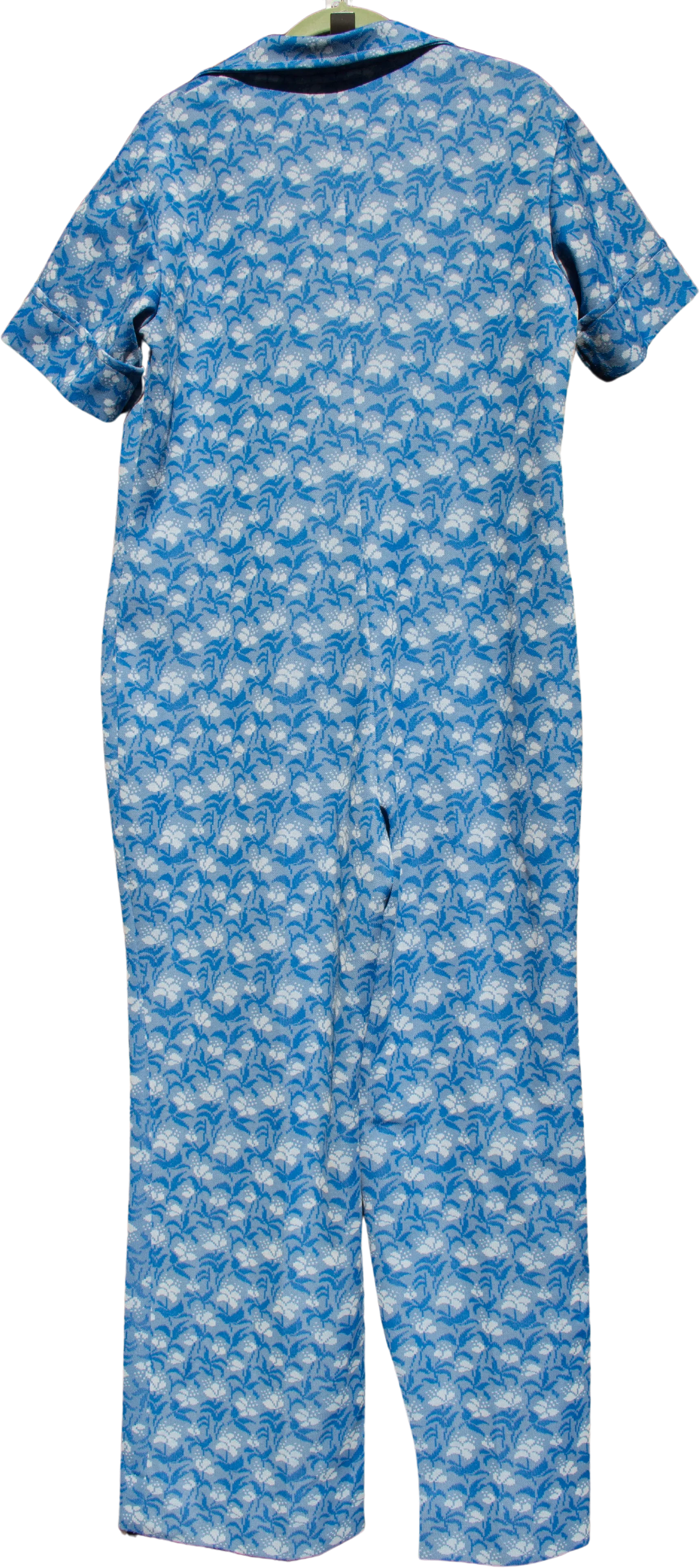 70s Blue Polyester Floral Jumpsuit - Image 2