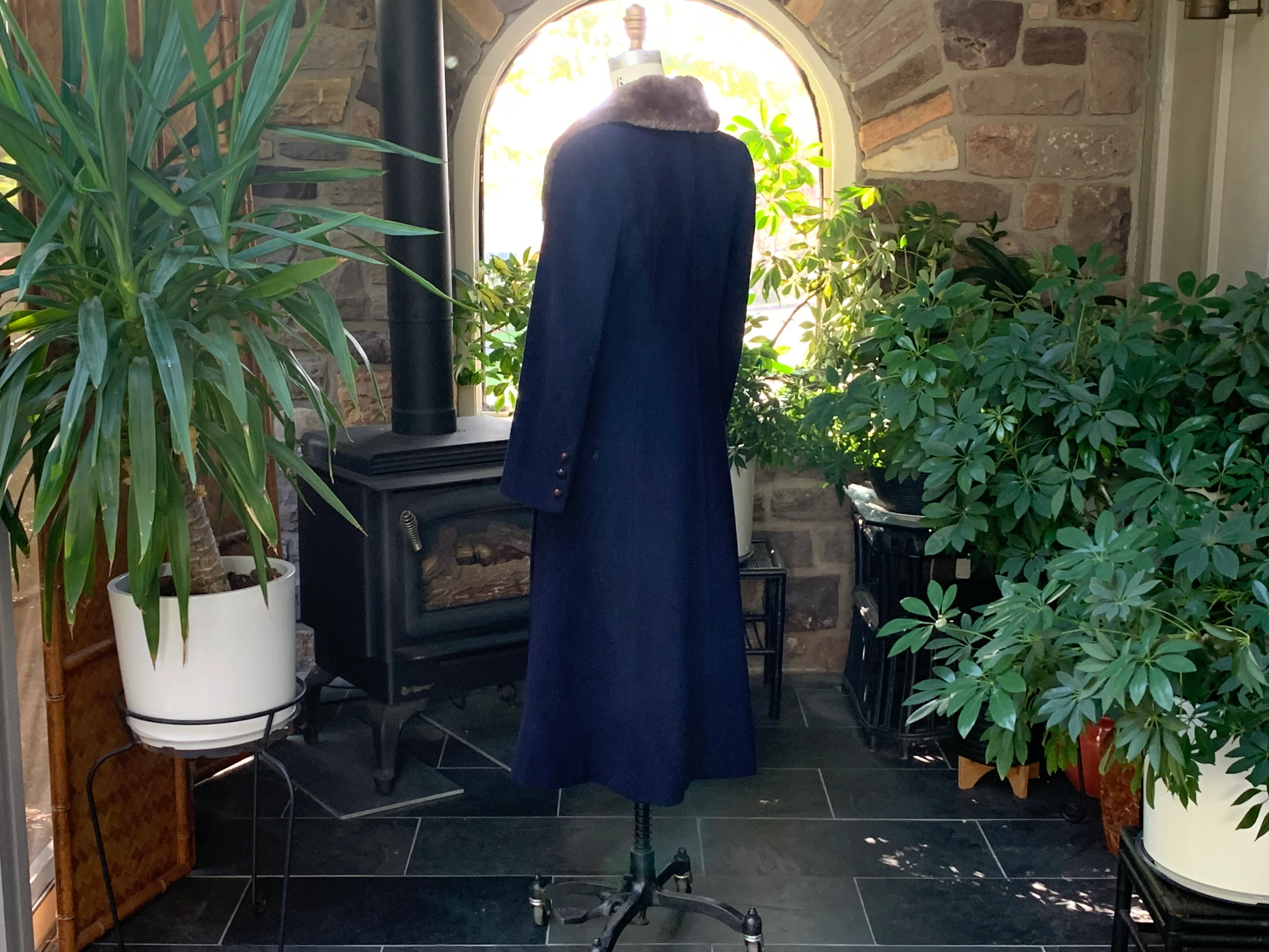 70s Blue Princess Cut Wool Midi Coat Shearling Collar By Union Label - Image 6