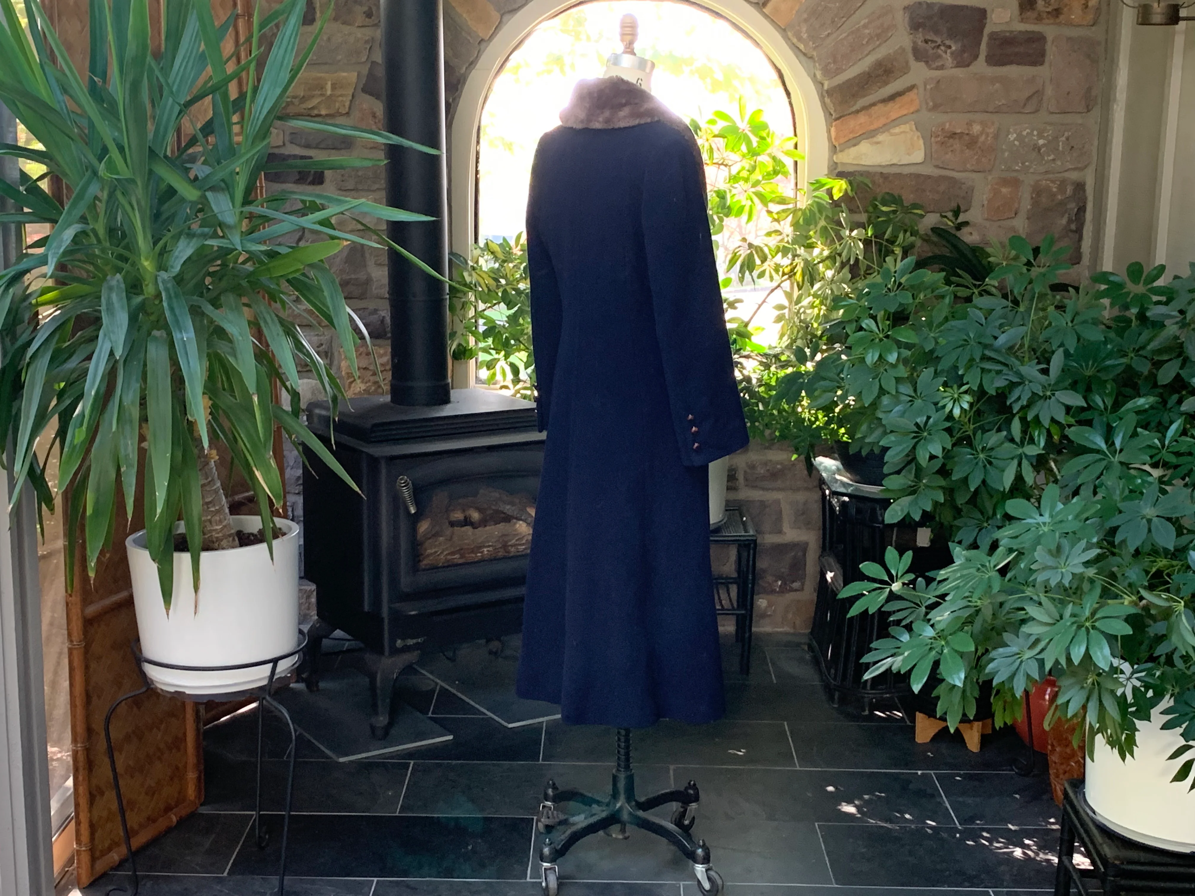 70s Blue Princess Cut Wool Midi Coat Shearling Collar By Union Label - Image 7
