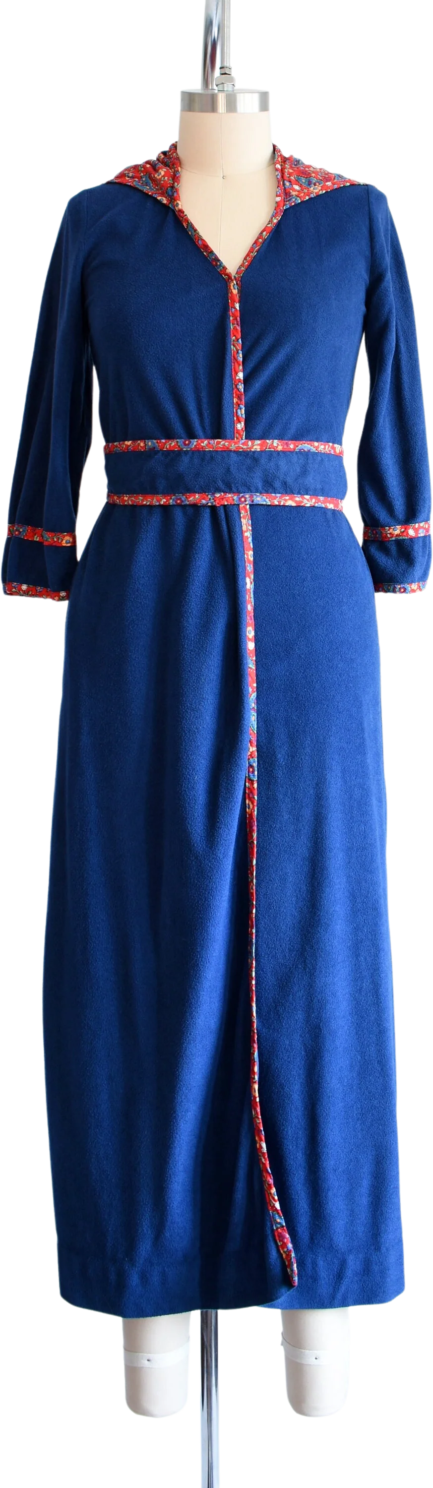 70s Blue Robe Vintage 70s Robe Navy Blue with Red Floral Trim Hooded Wrap House Coat Xs/small by Young Miss Morton Loungewear