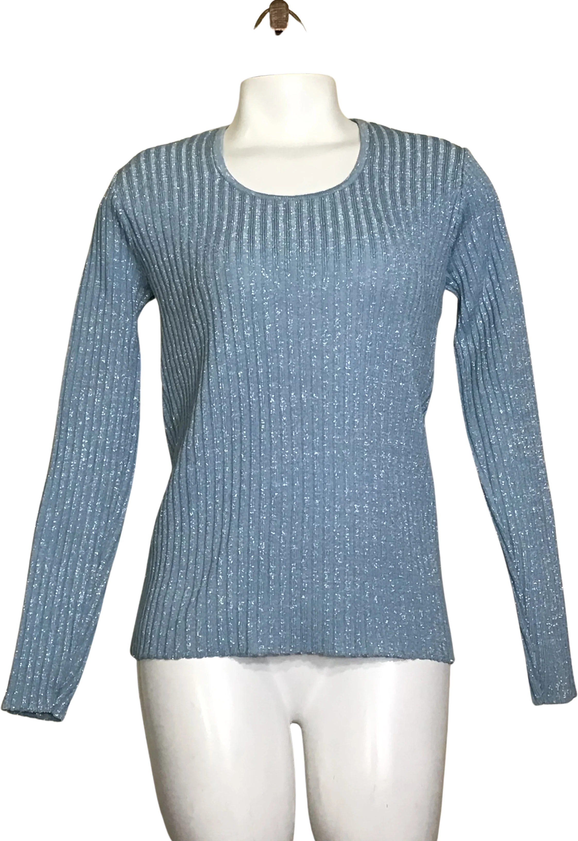 70s Blue Silver Metallic Long Sleeve Pullover Top By R & K Originals