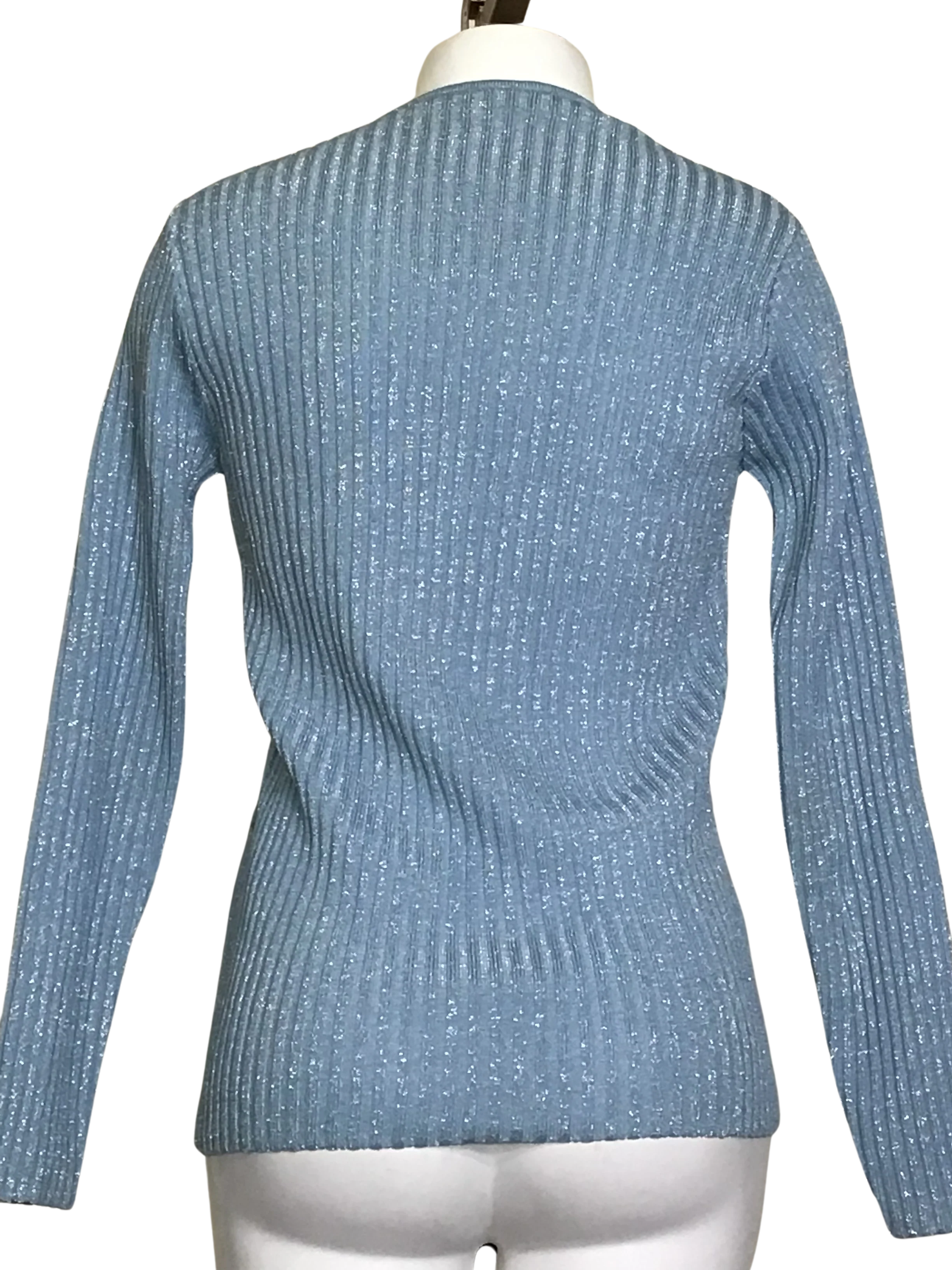 70s Blue Silver Metallic Long Sleeve Pullover Top By R & K Originals - Image 2