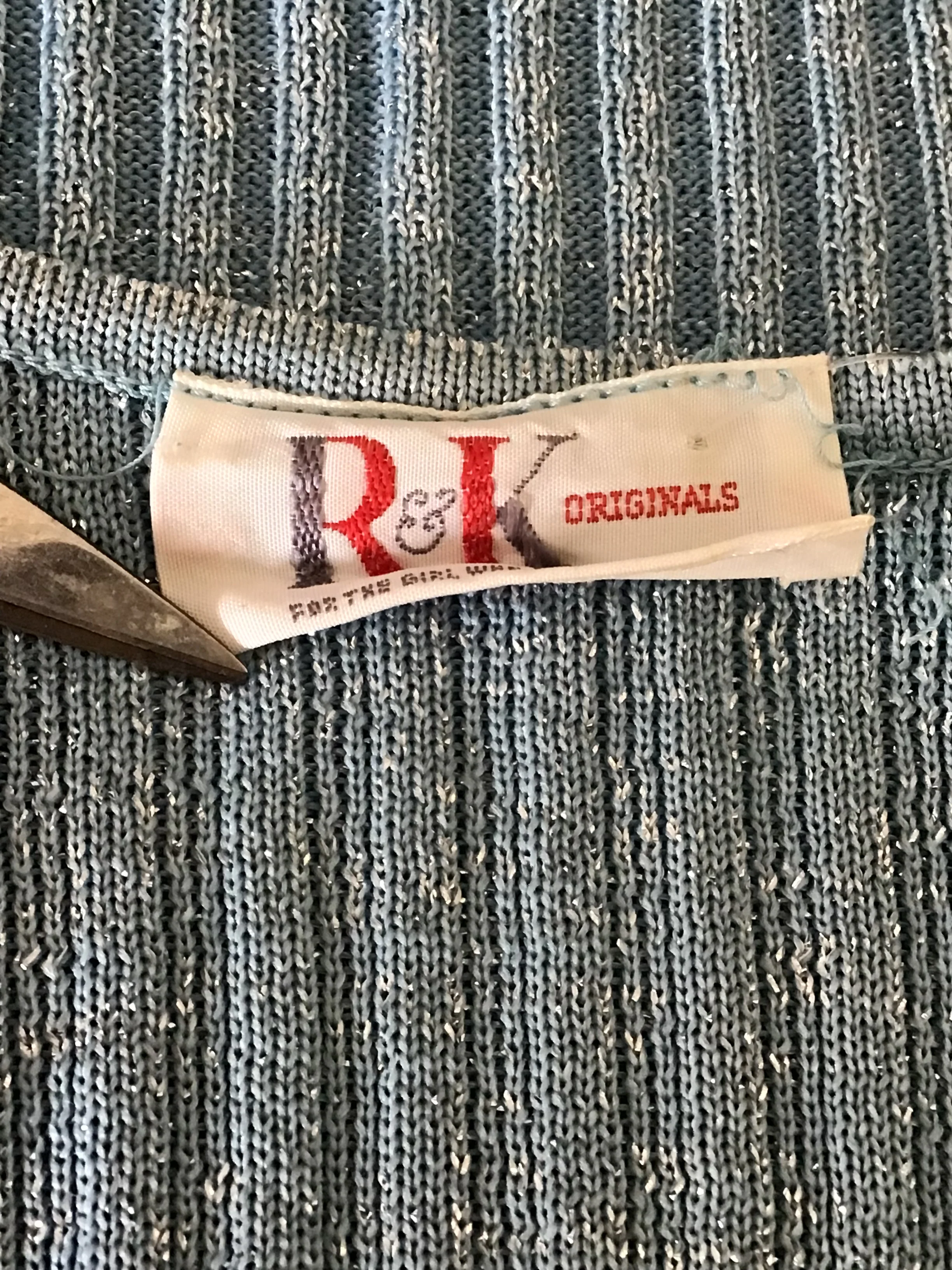 70s Blue Silver Metallic Long Sleeve Pullover Top By R & K Originals - Image 3