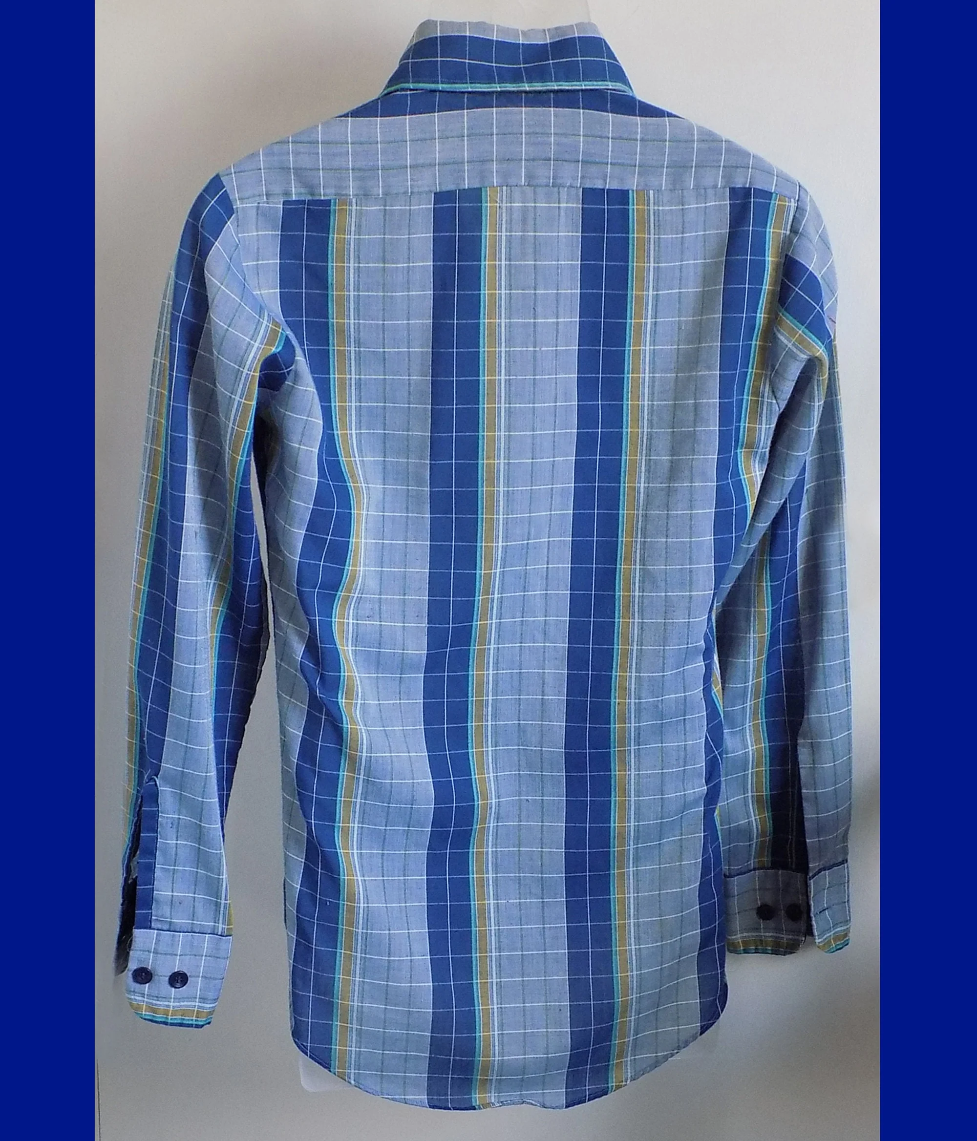 70s Blue Striped Mans Long Sleeved Shirt Wide Collar H I S Breast Pocket S Wide Collar American Hustle Anchor Man Disco - Image 2