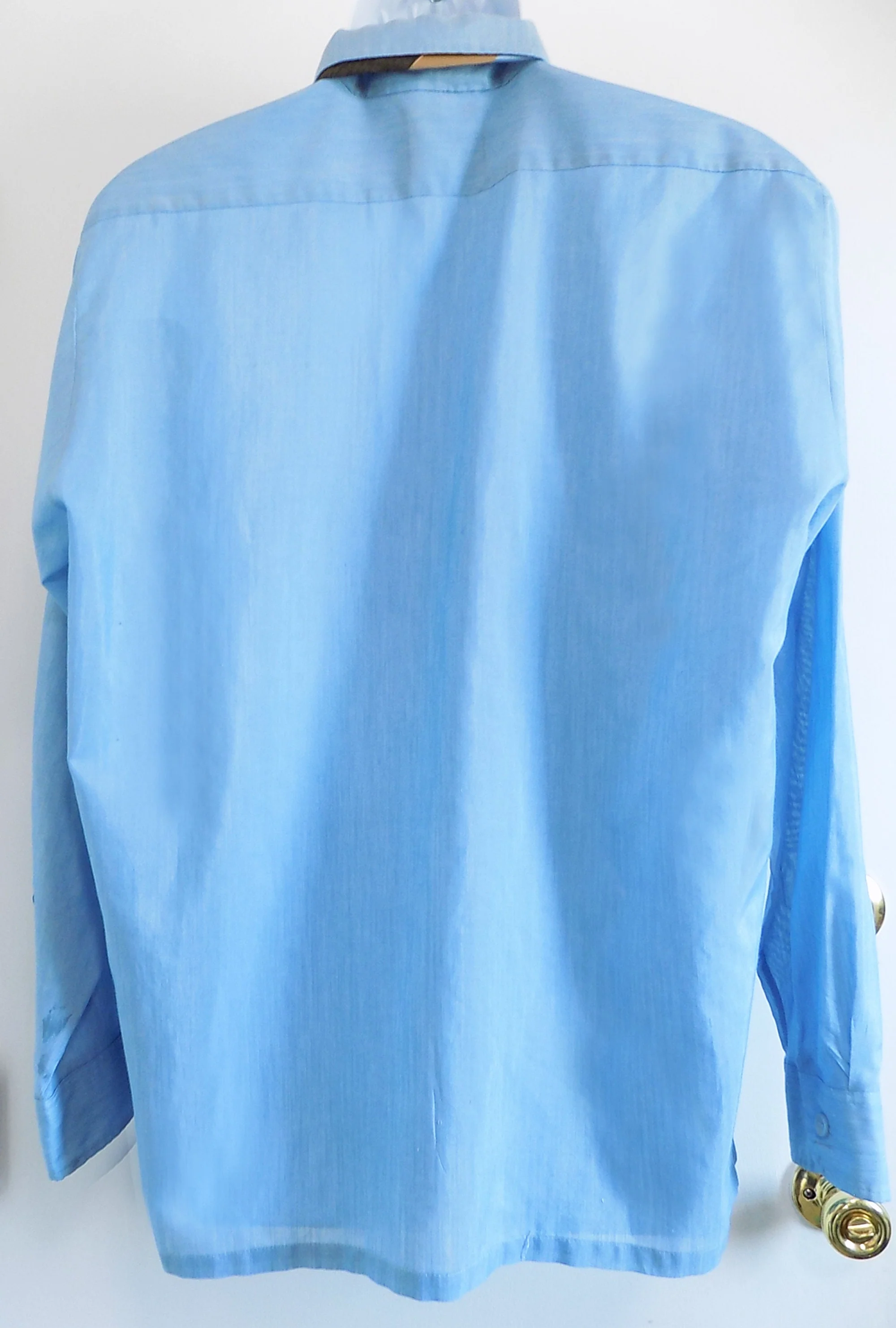 70s Blue Summer Weight Blue Dress Shirt Wedding Embordered Loop Collar Pleated Pocket Long Sleeved by Sears - Image 5