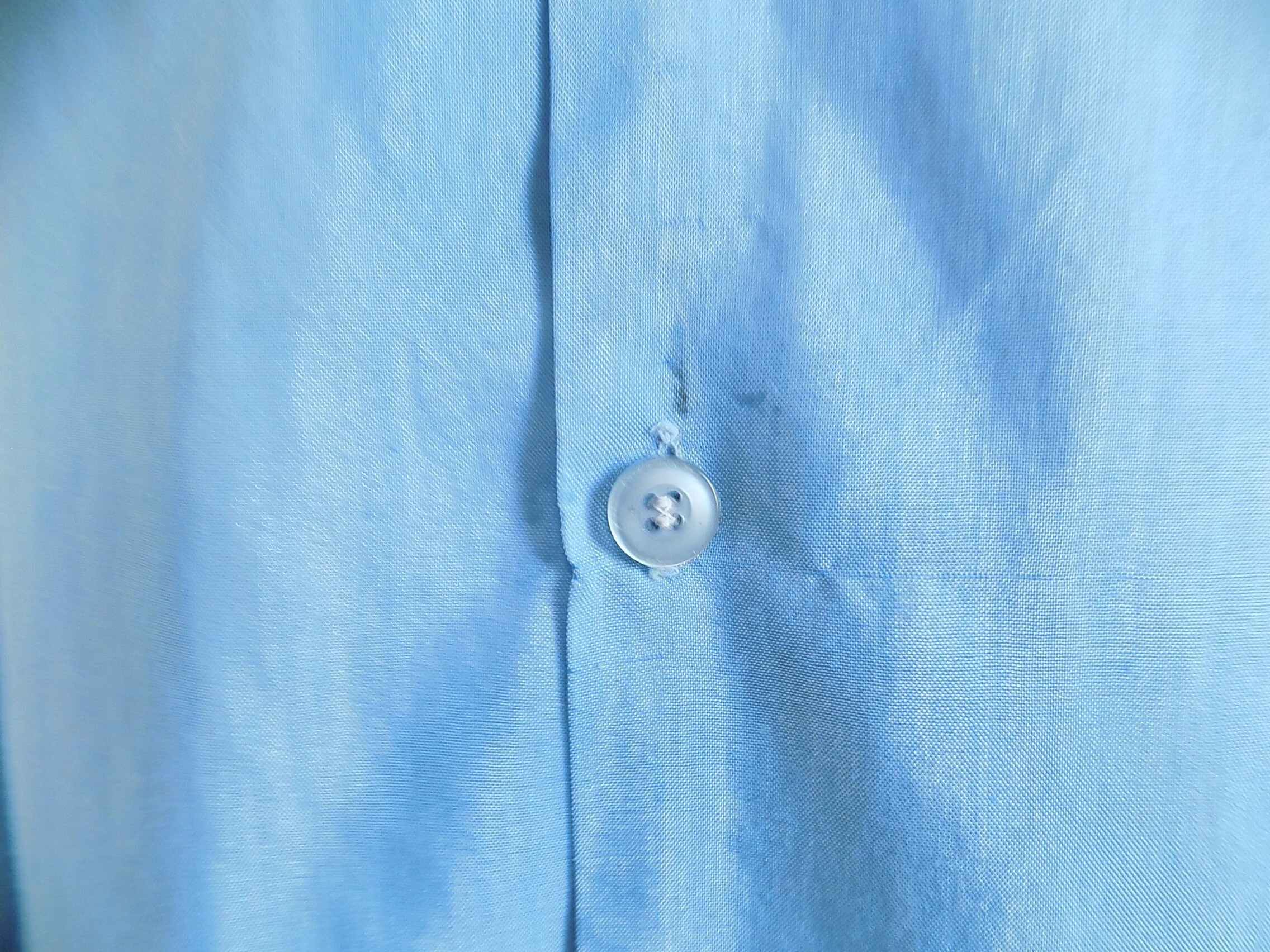 70s Blue Summer Weight Blue Dress Shirt Wedding Embordered Loop Collar Pleated Pocket Long Sleeved by Sears - Image 6