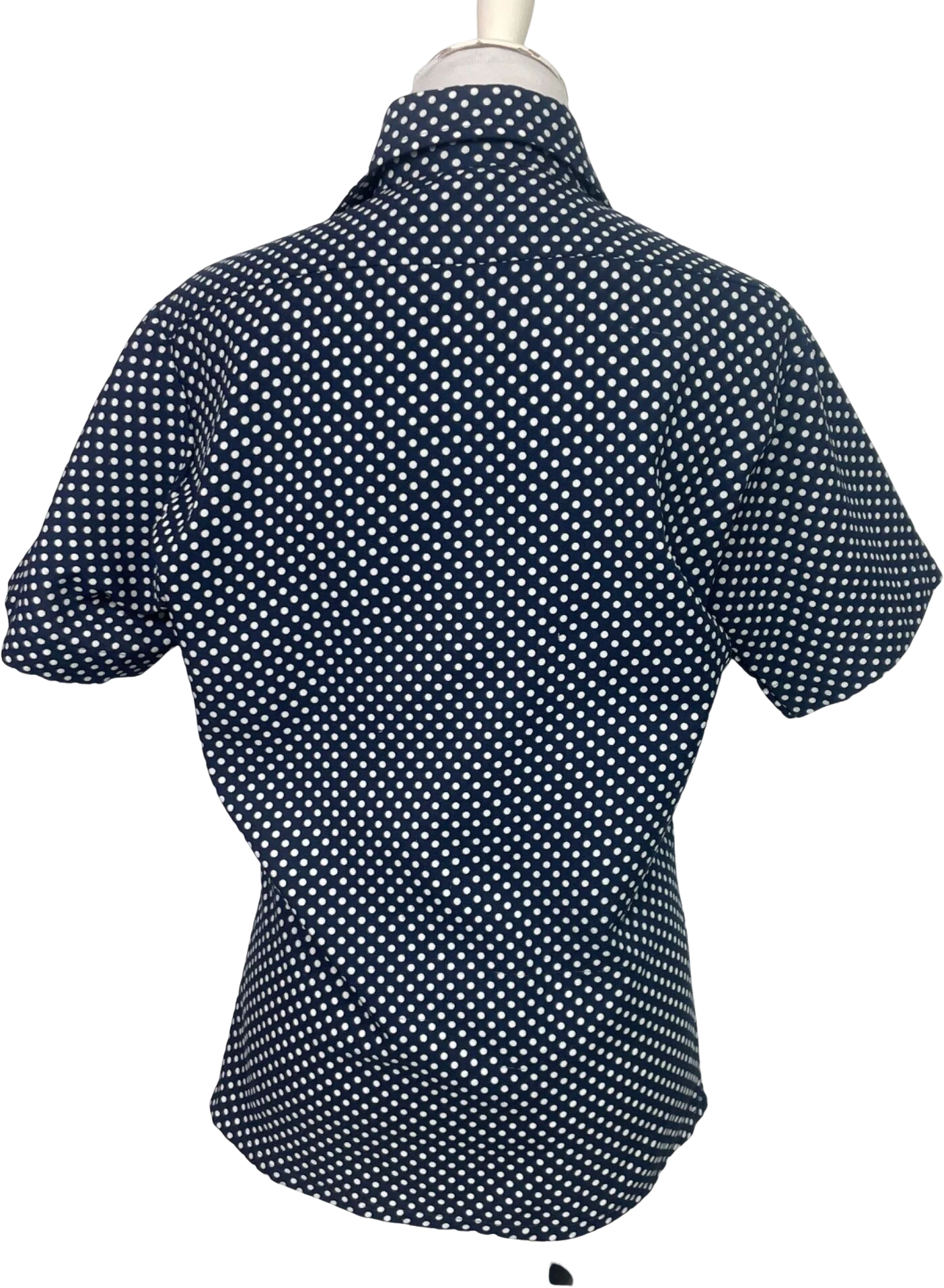 70s Blue White Polka Dot Short Sleeve Button Up Shirt By Sears - Image 2