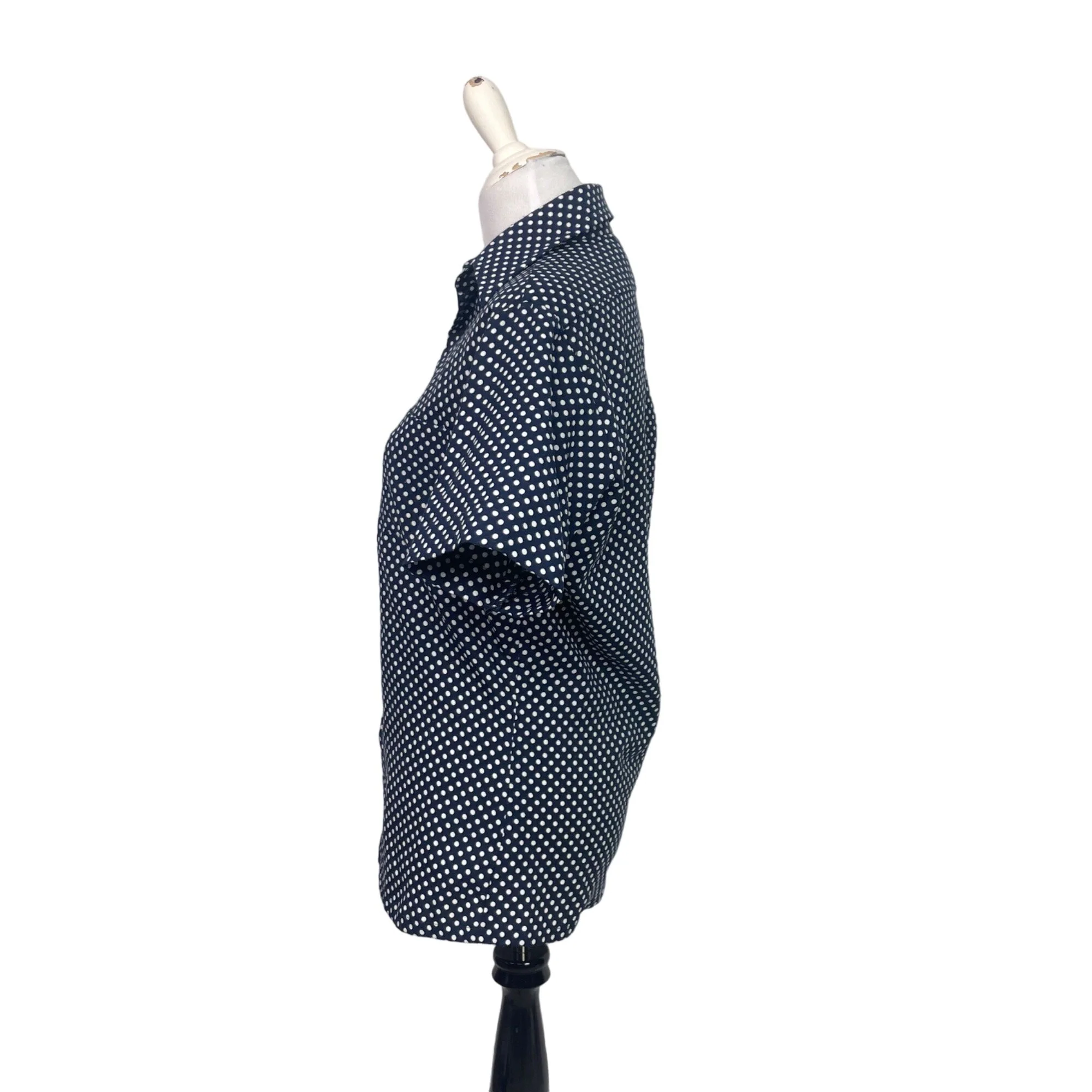 70s Blue White Polka Dot Short Sleeve Button Up Shirt By Sears - Image 5