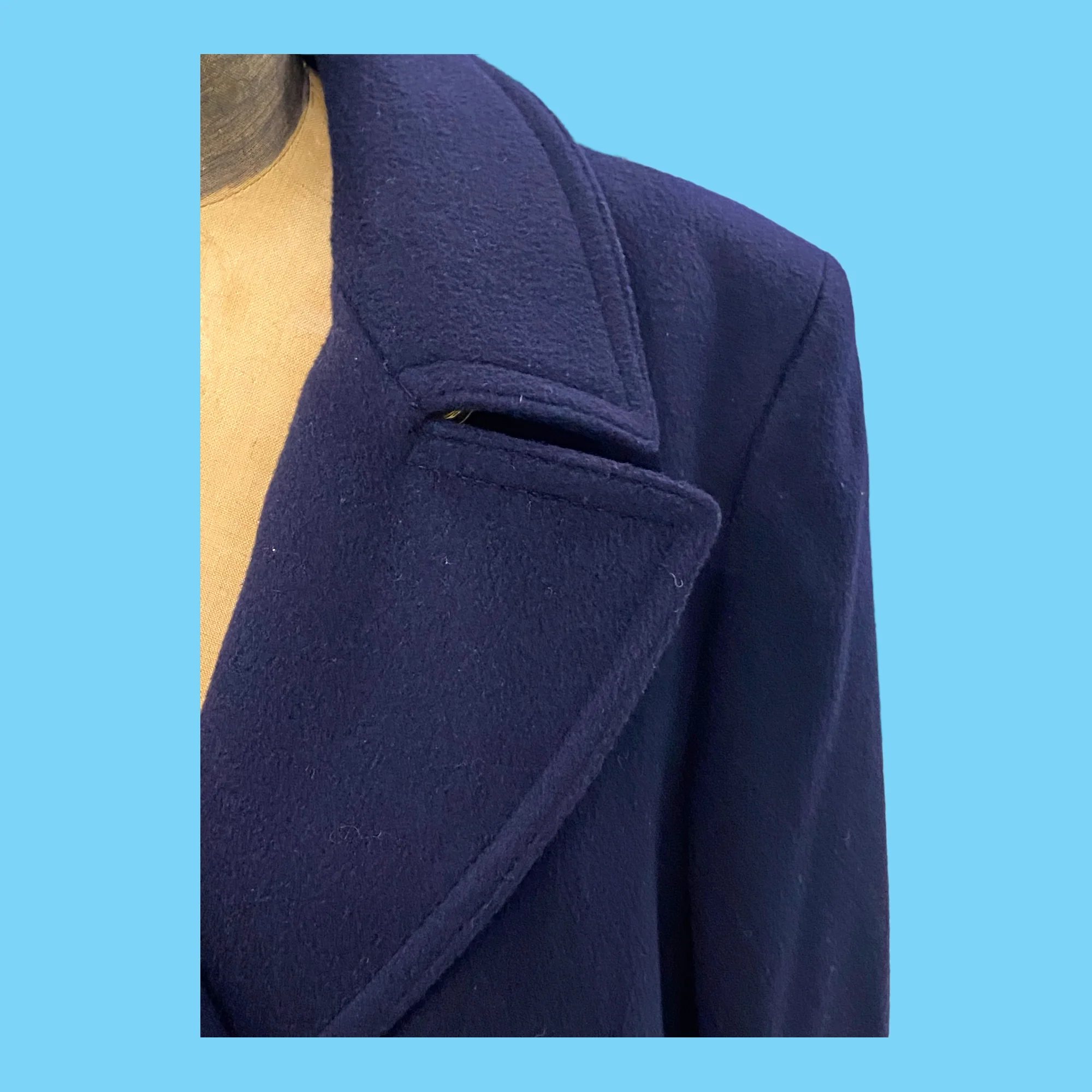 70s Blue Wool Pea Coat With Gold Anchor Buttons By Evan Picone - Image 4