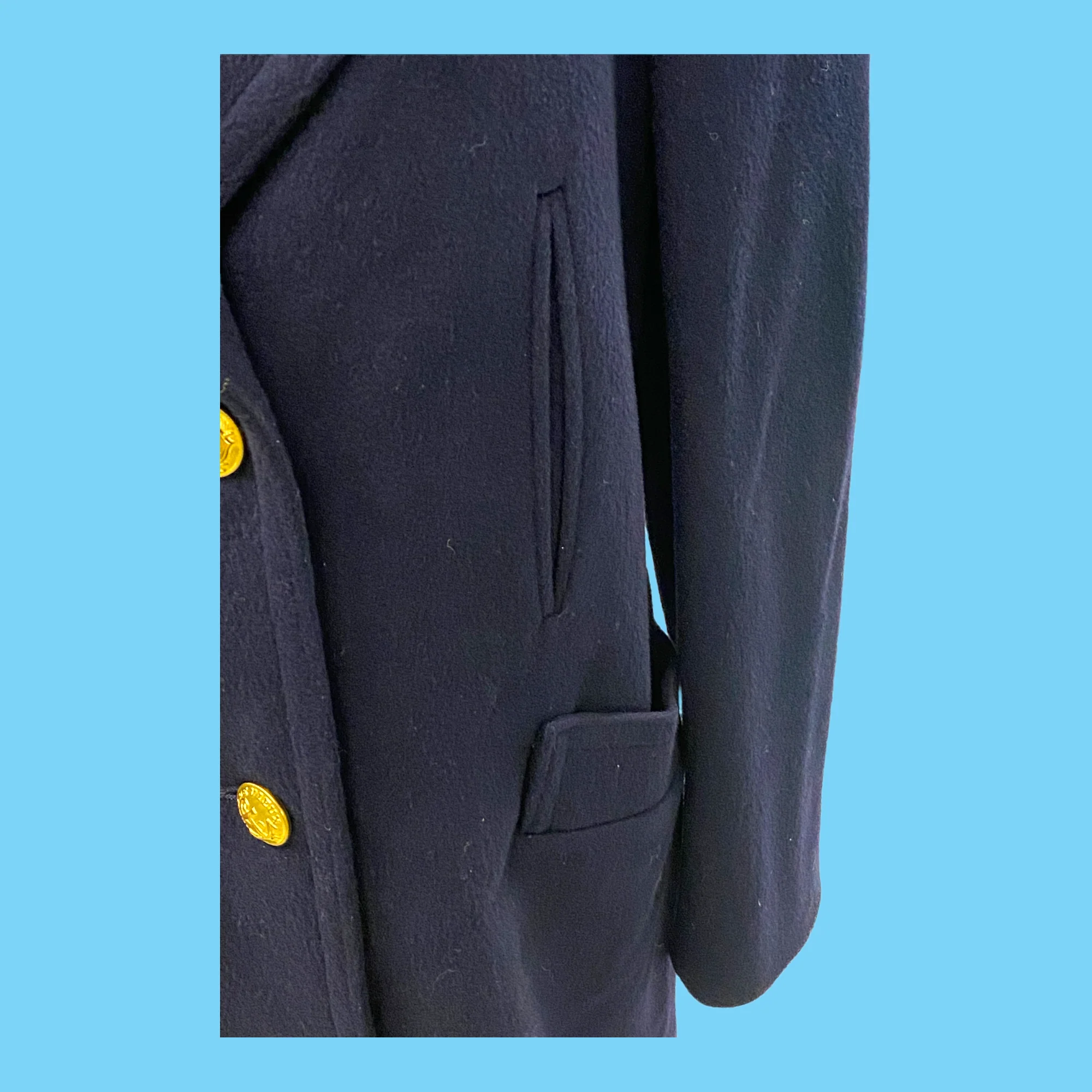 70s Blue Wool Pea Coat With Gold Anchor Buttons By Evan Picone - Image 5