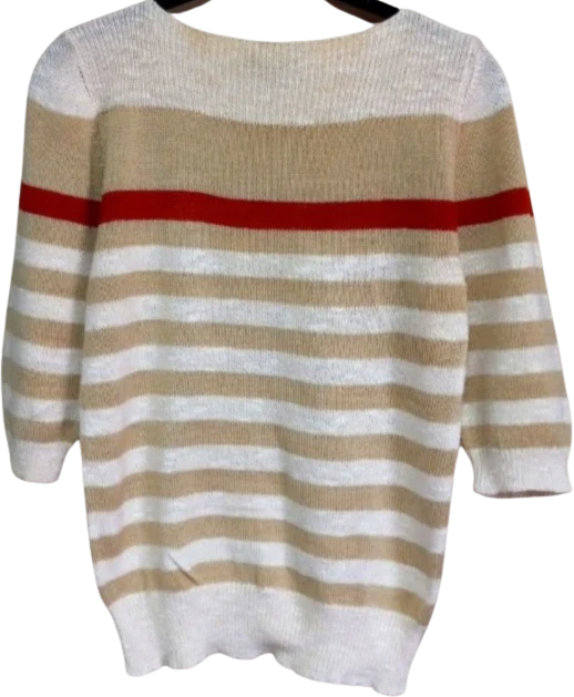 70s Boatneck Cream Beige Maroon Acrylic Cotton Sweater By H.j.rand...