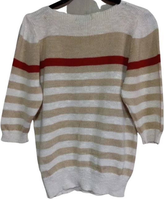 70s Boatneck Cream Beige Maroon Acrylic Cotton Sweater By H.j.rand... - Image 2