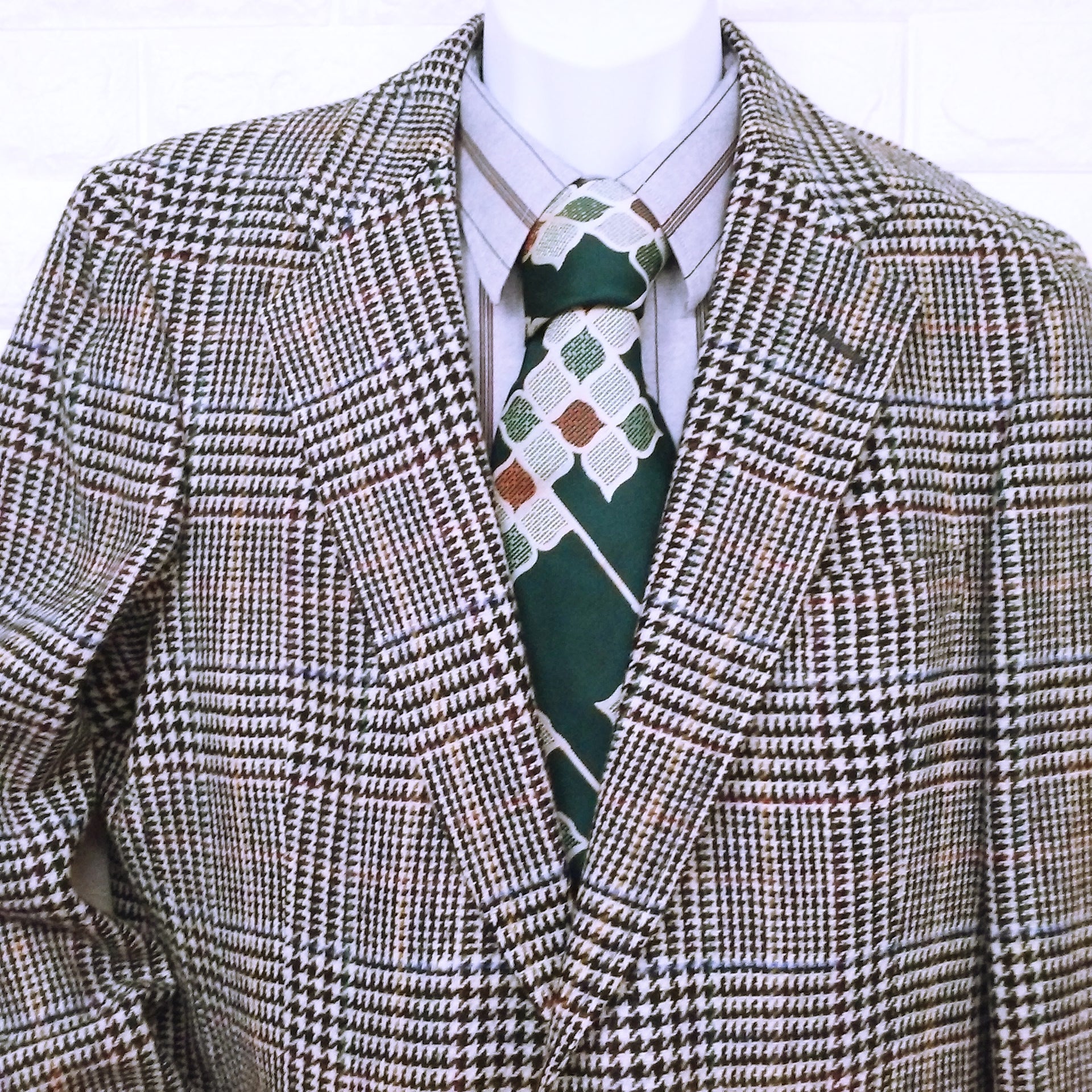 70s Bold Houndstooth Plaid Tweed Sport Coat 2-button By Austin Reed of Regent Street Tailored Dillard's Usa-Made - Image 5