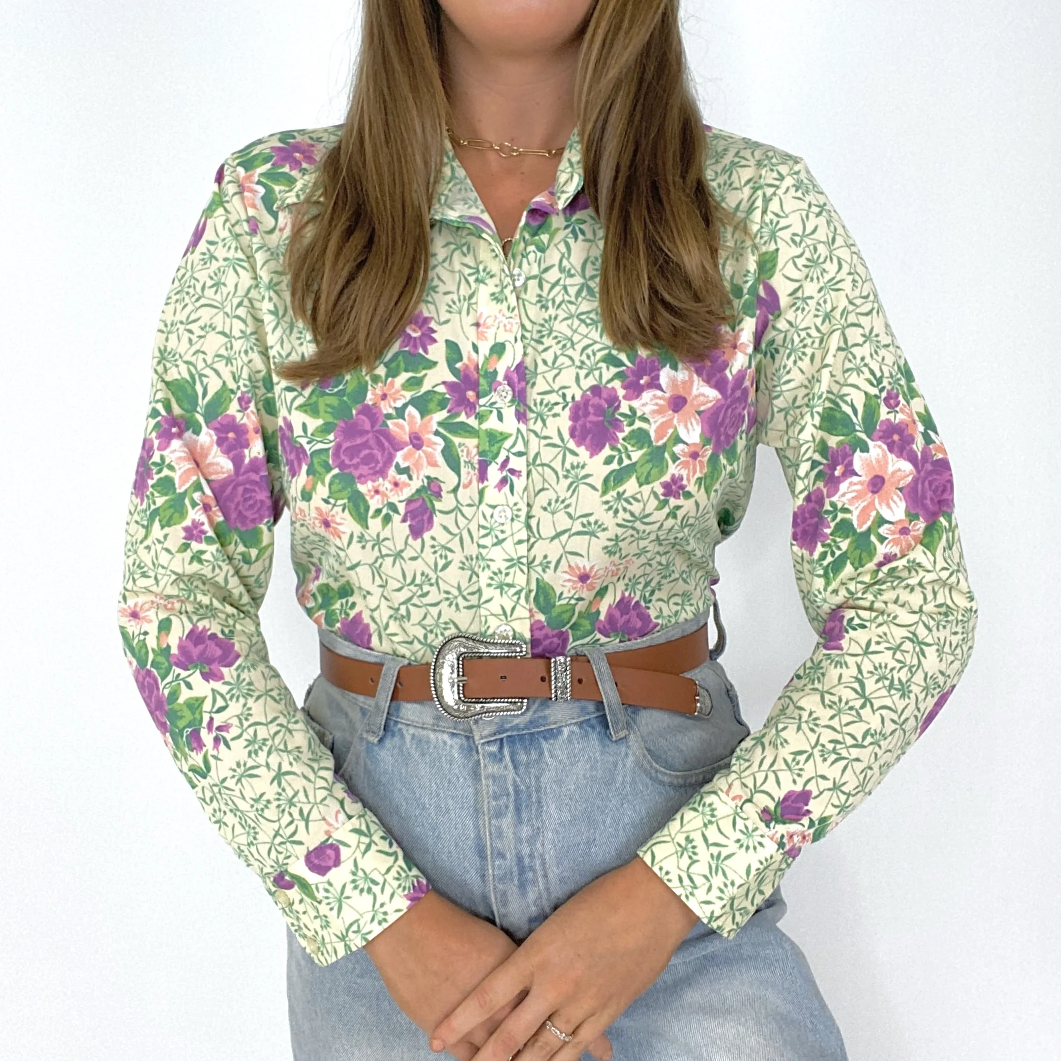 70s Botanical Floral Button Down Blouse - Image 3