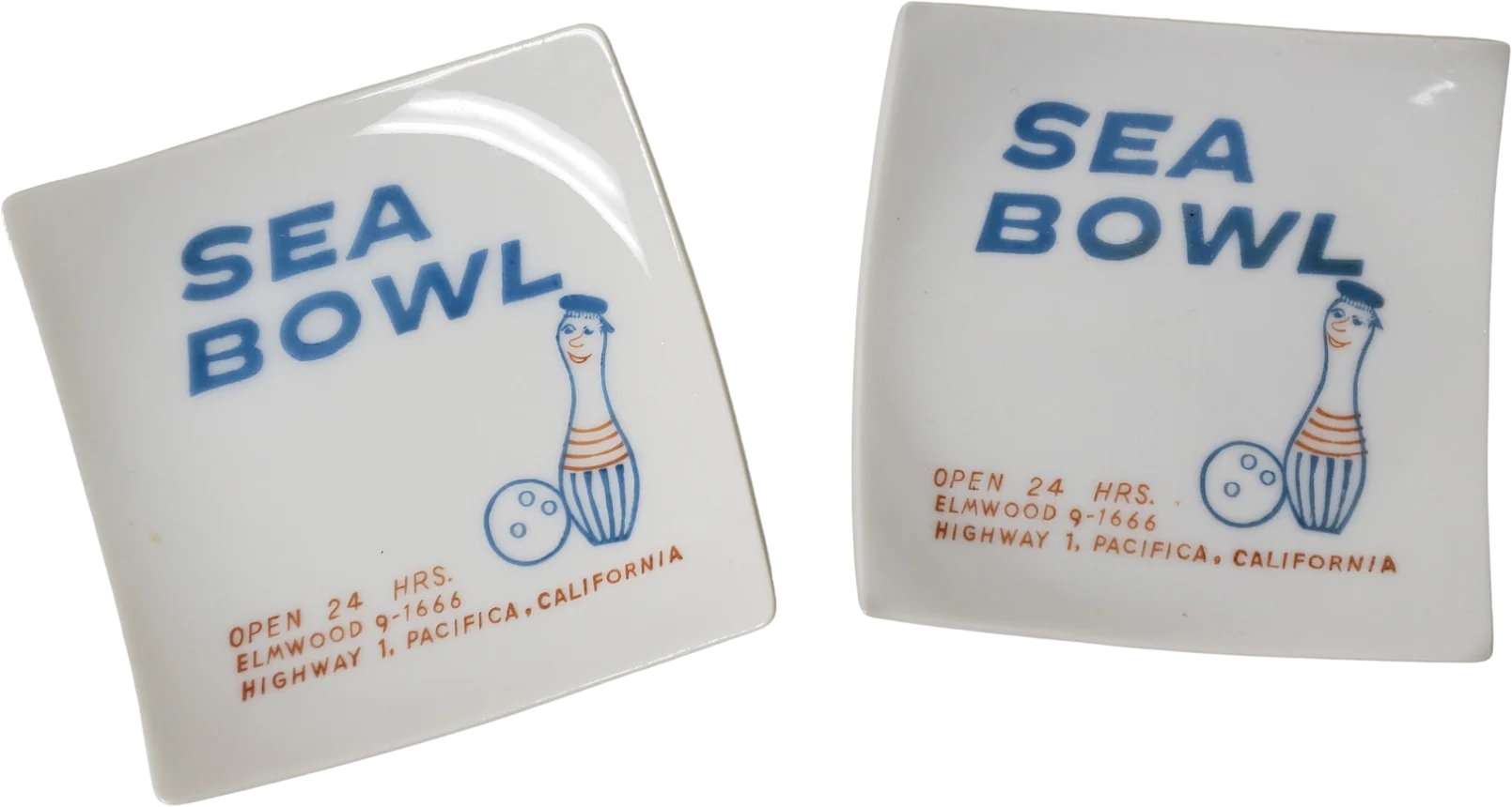 70s Bowling Souvenir Square Bowls . Set Of 2 By Sea Bowl