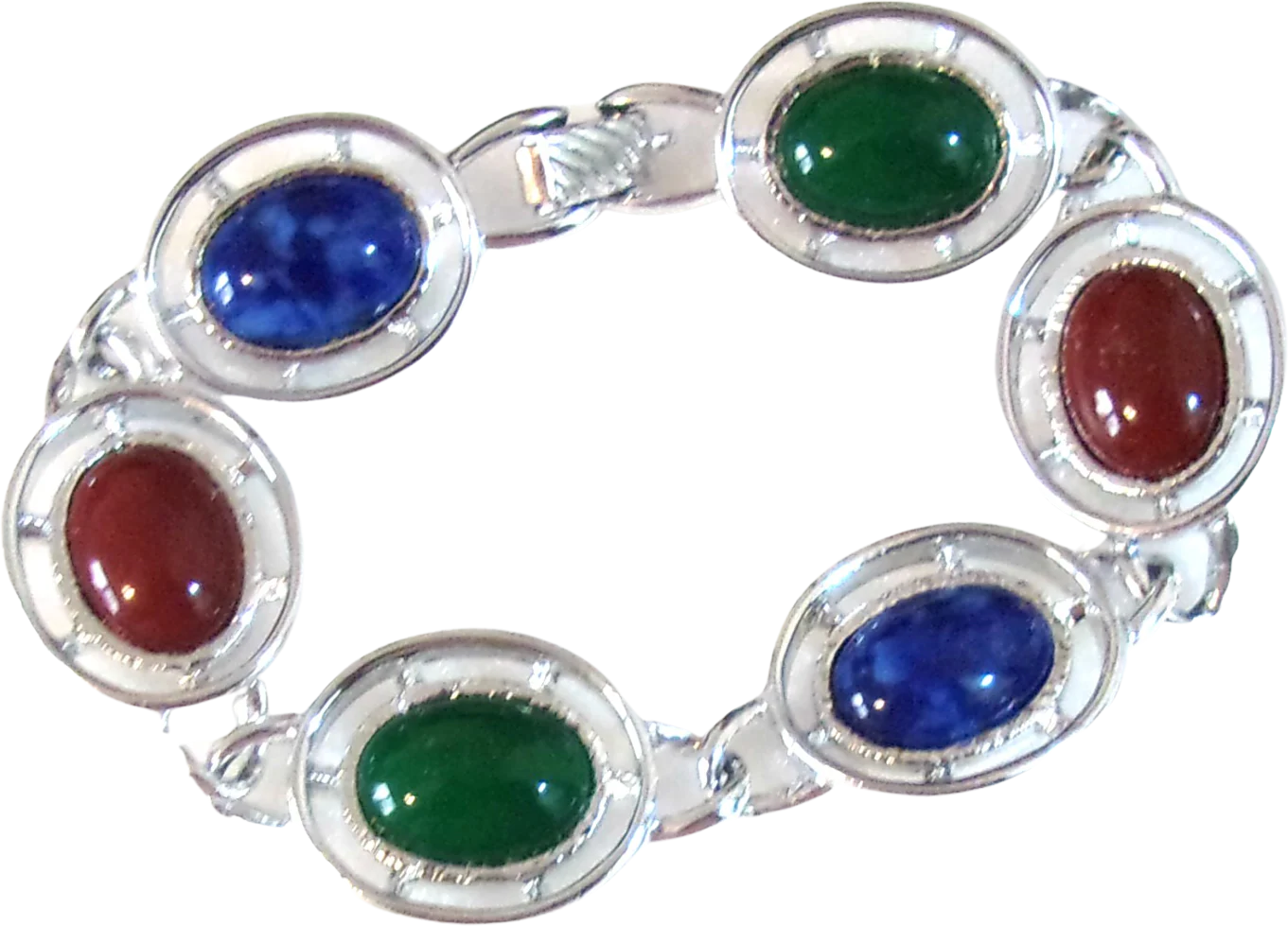 70s Bracelet Oval Sets Brick Red Blue Green Festoon By Sarah Coventry