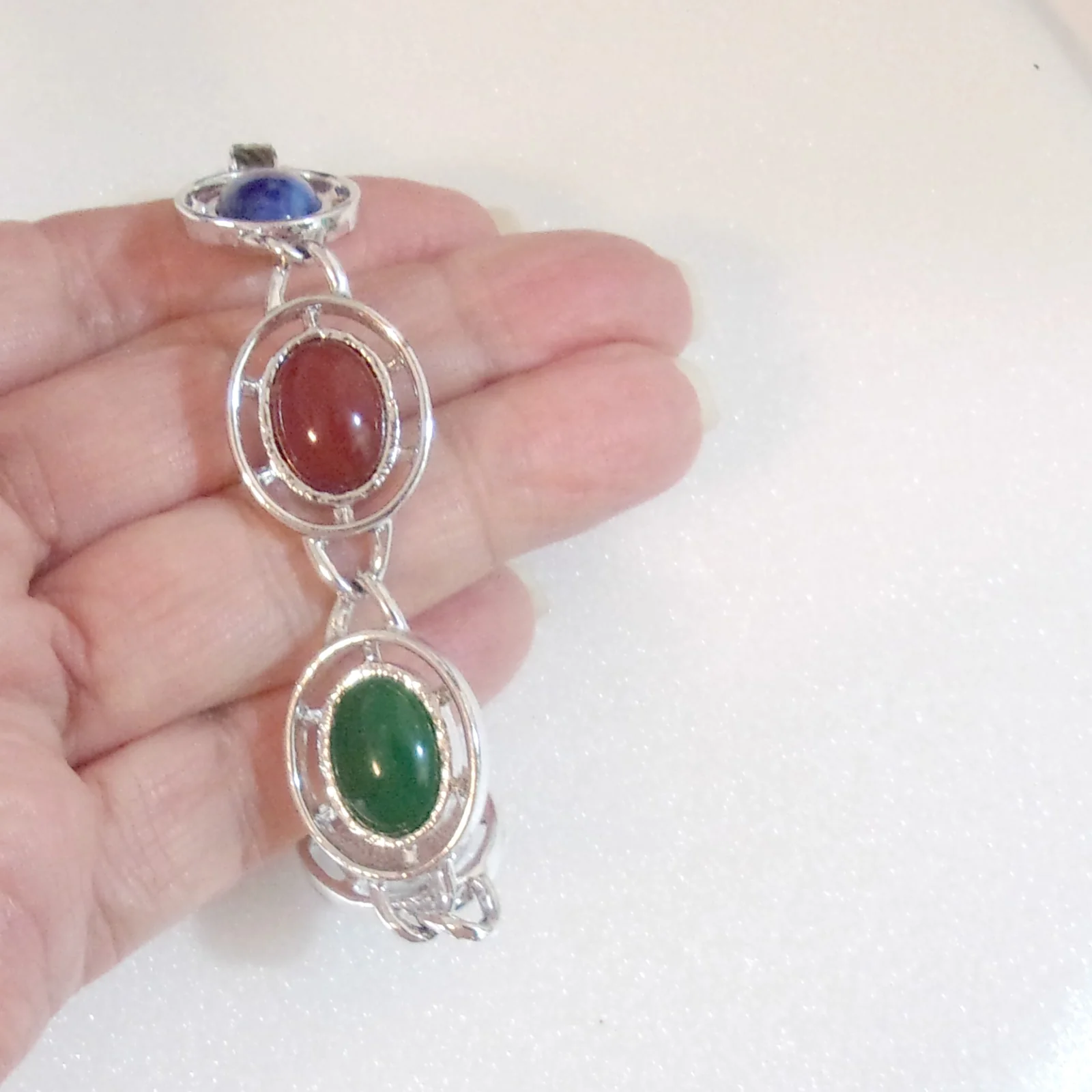 70s Bracelet Oval Sets Brick Red Blue Green Festoon By Sarah Coventry - Image 3