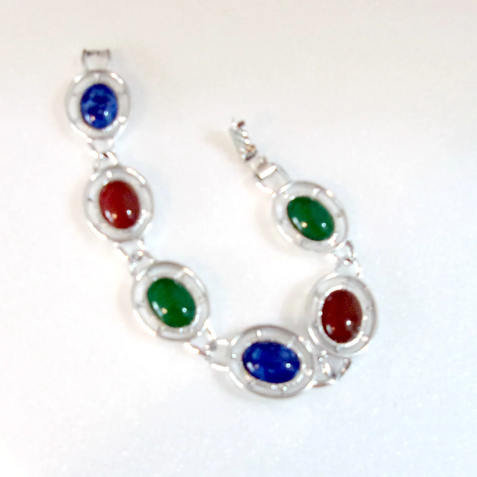 70s Bracelet Oval Sets Brick Red Blue Green Festoon By Sarah Coventry - Image 4