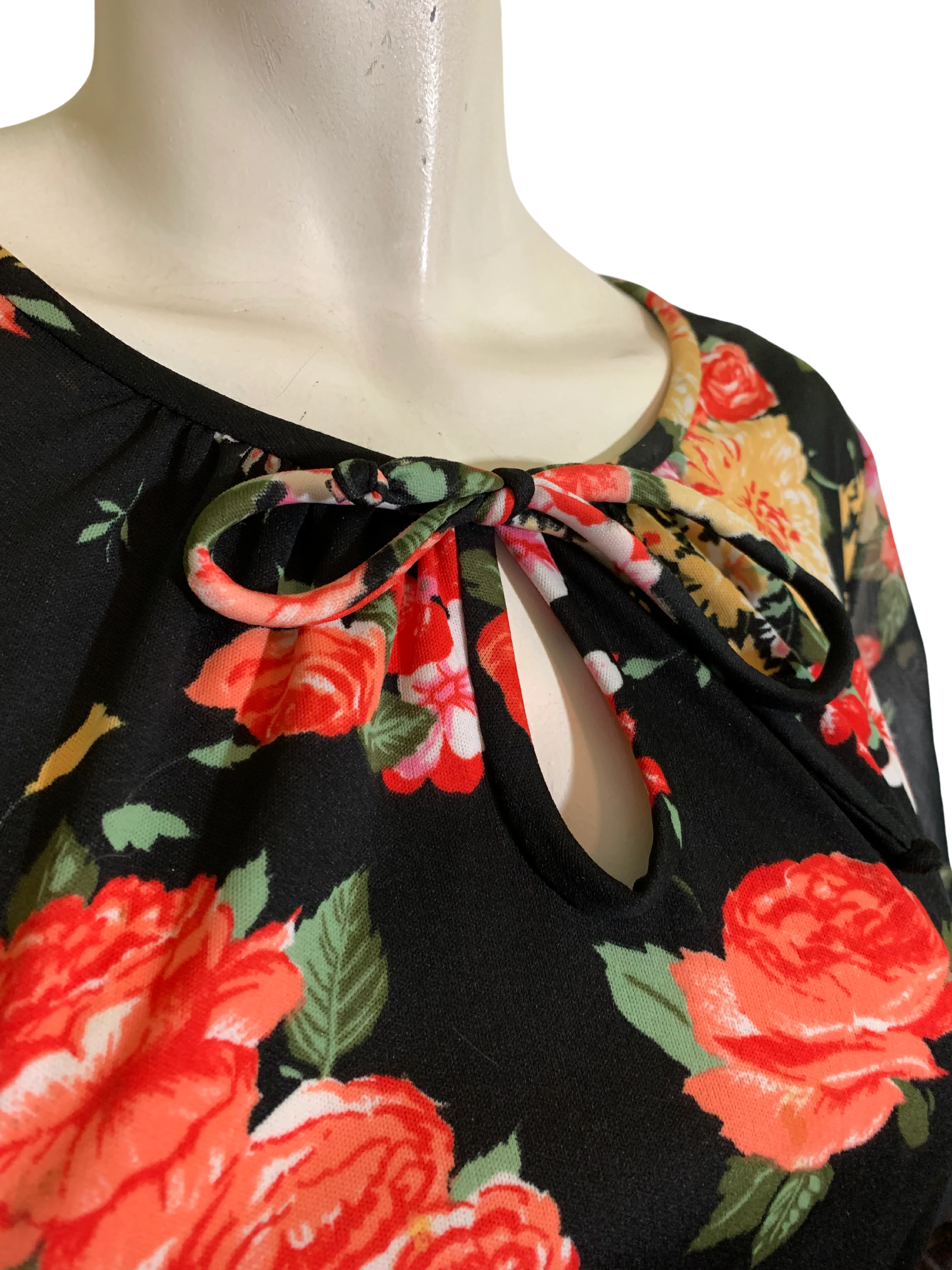 70s Bright Floral Print Peasant Style Dress By Andrea - Image 2