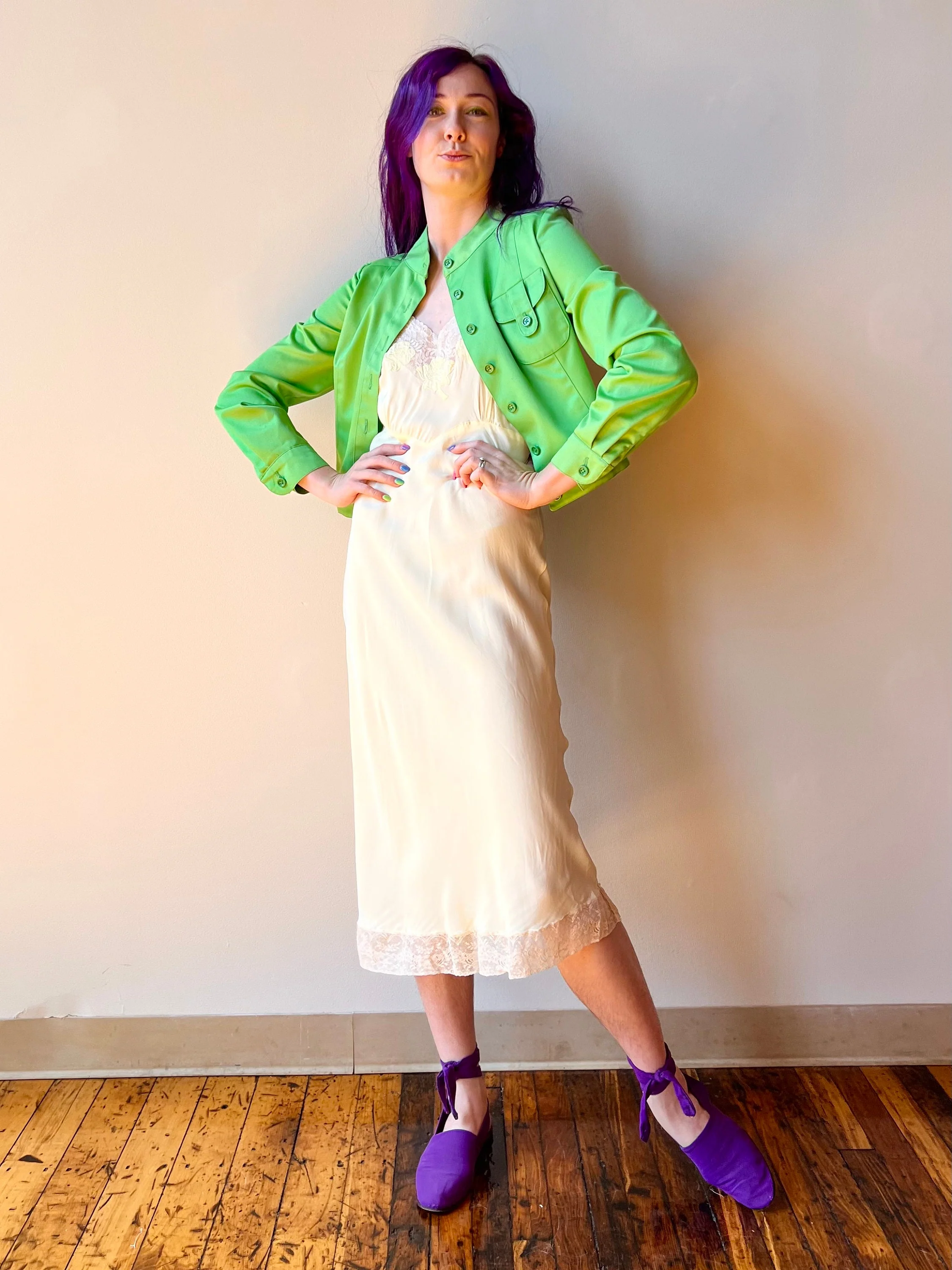 70s Bright Green Cropped Union Made Ilgwu Cotton Button Up Jacket - Image 4