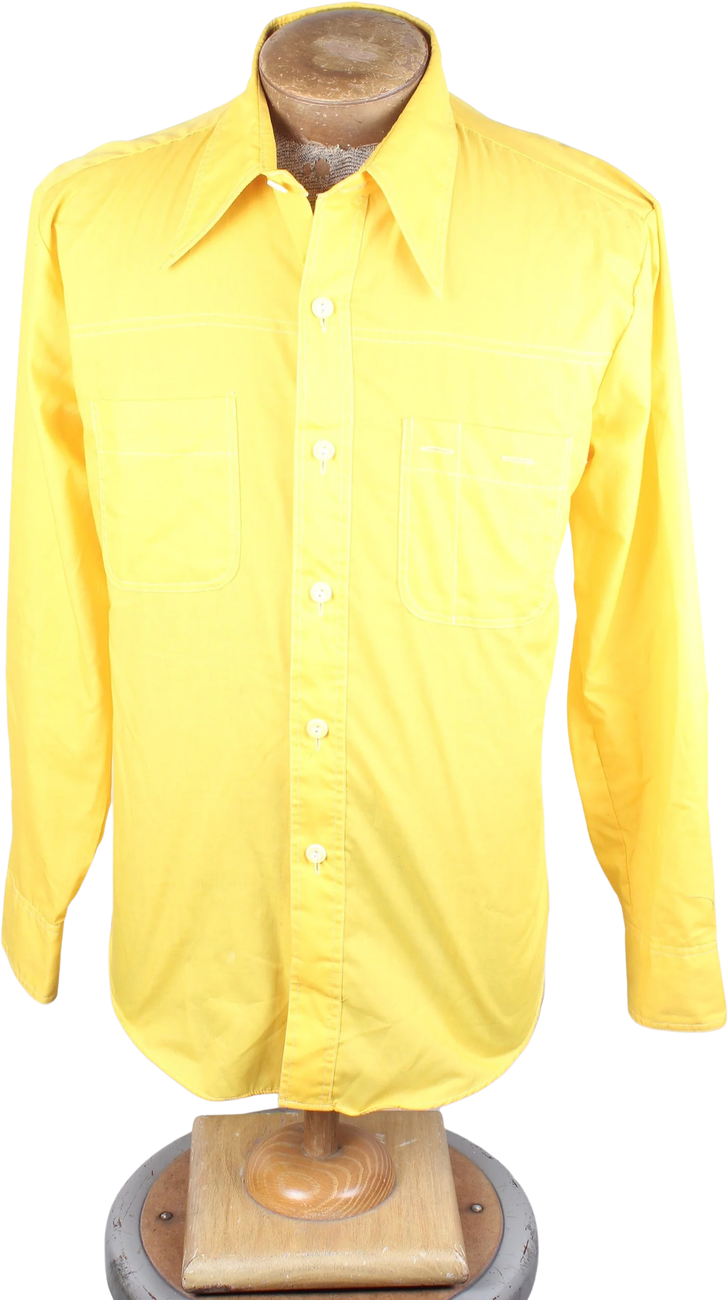 70s Bright Yellow Masterbuilt Brand Men's Button Up Leisure Shirt Size M Brady Bunch by Masterbuilt