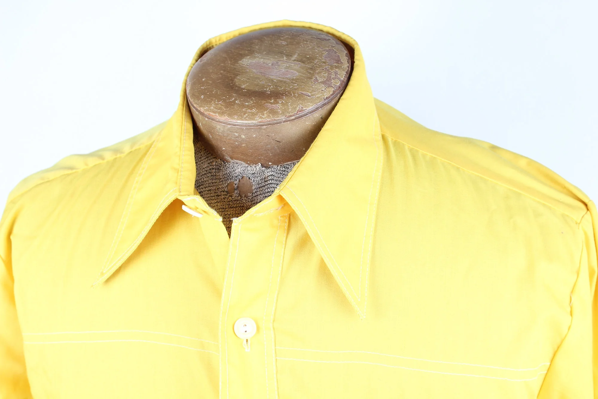 70s Bright Yellow Masterbuilt Brand Men's Button Up Leisure Shirt Size M Brady Bunch by Masterbuilt - Image 4