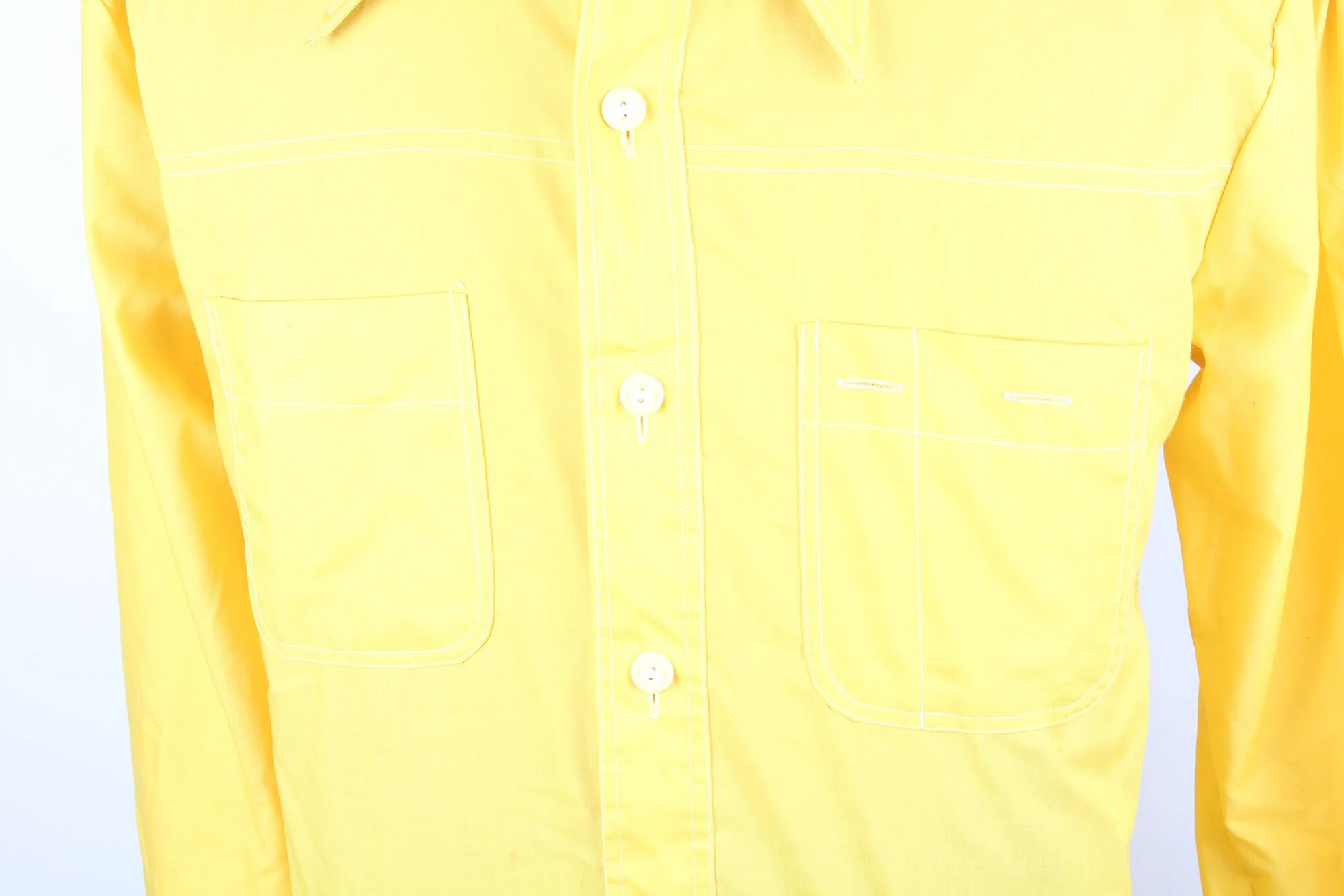 70s Bright Yellow Masterbuilt Brand Men's Button Up Leisure Shirt Size M Brady Bunch by Masterbuilt - Image 5