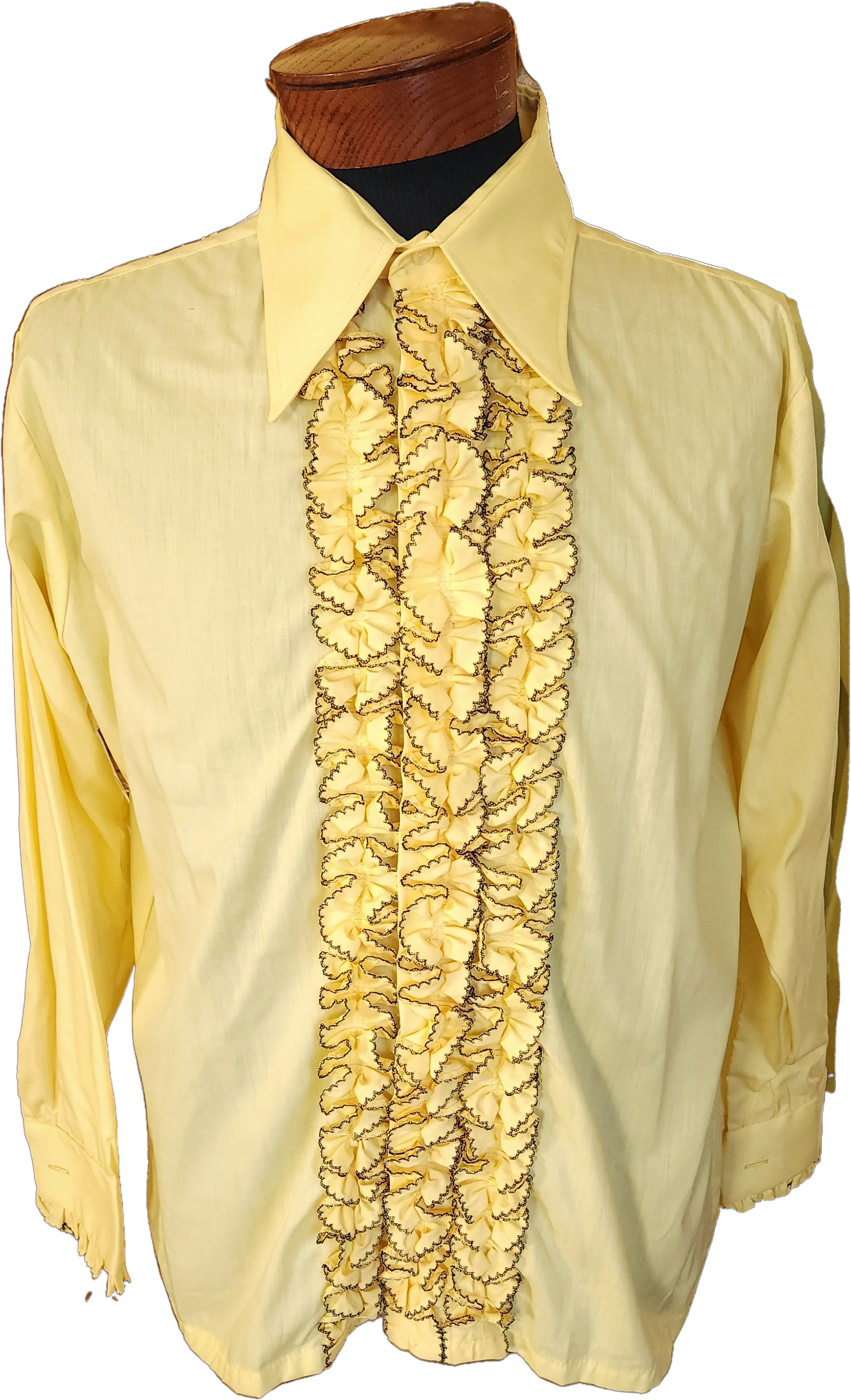 70s Bright Yellow Ruffled Tuxedo Shirt French Cuffs By L&M Fashions