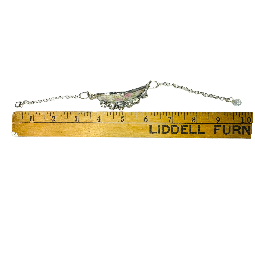 70s Broken China Bracelet With Rhinestones Handcrafted - Image 7