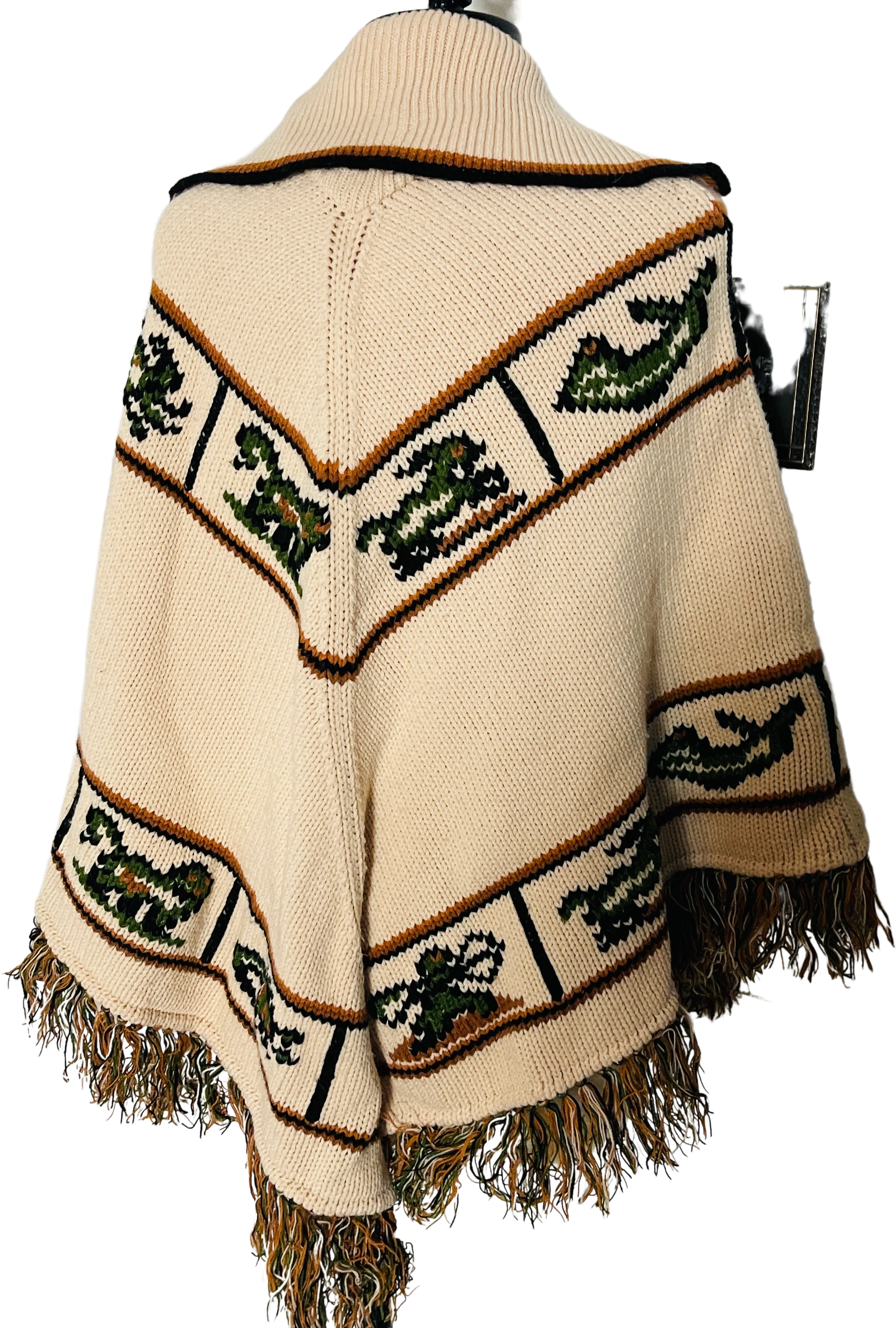 70s Brown And Off White Cape Poncho By Campus - Image 2