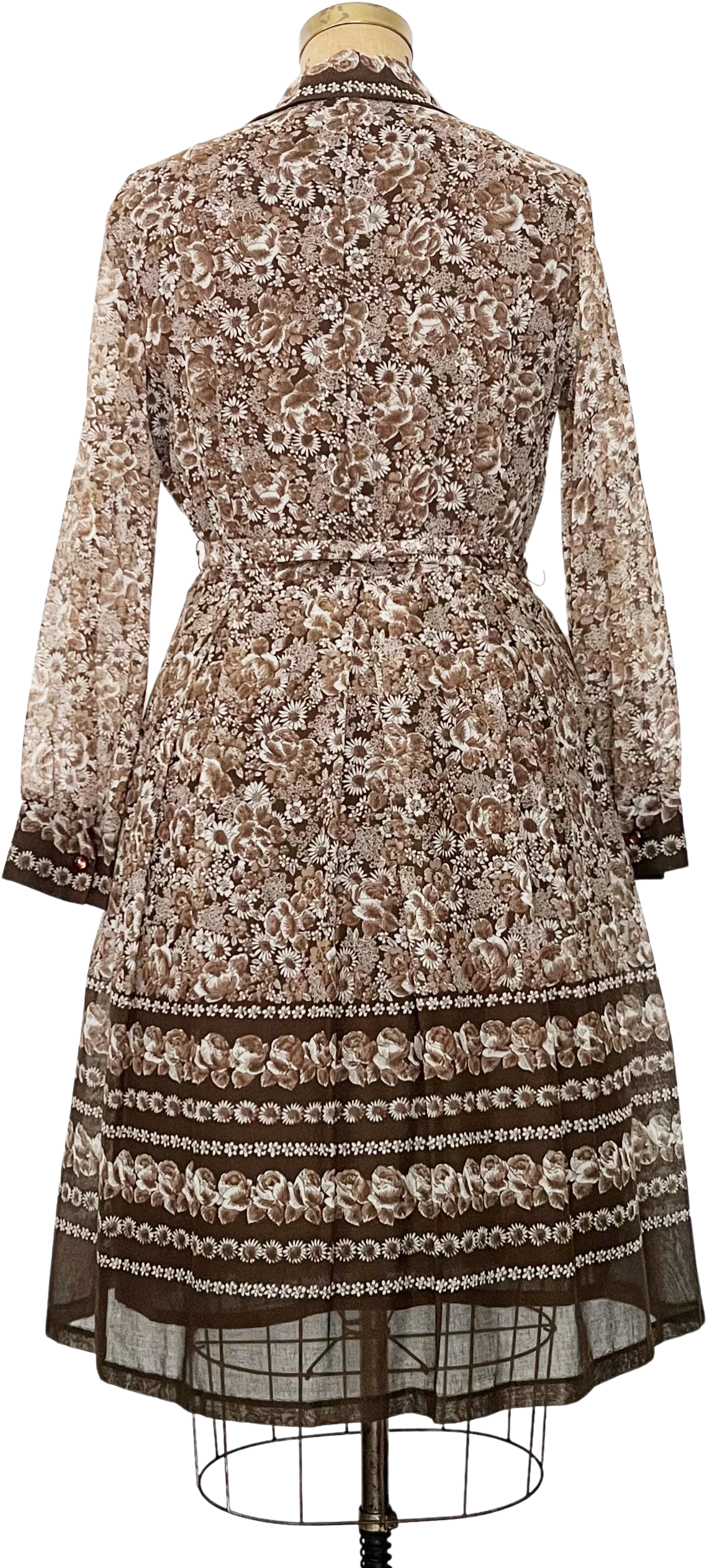 70s Brown Floral Voile Shirtwaist Dress - Image 2
