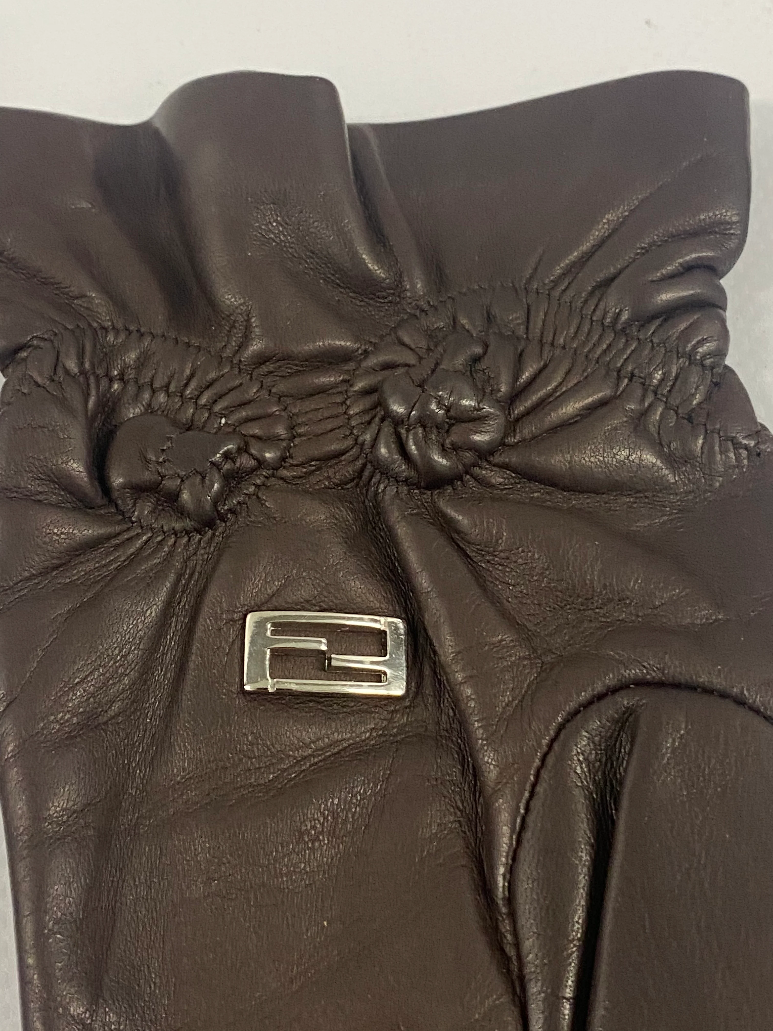 70s Brown Leather Gloves With Silk Lining Size 7 By Fendi - Image 5